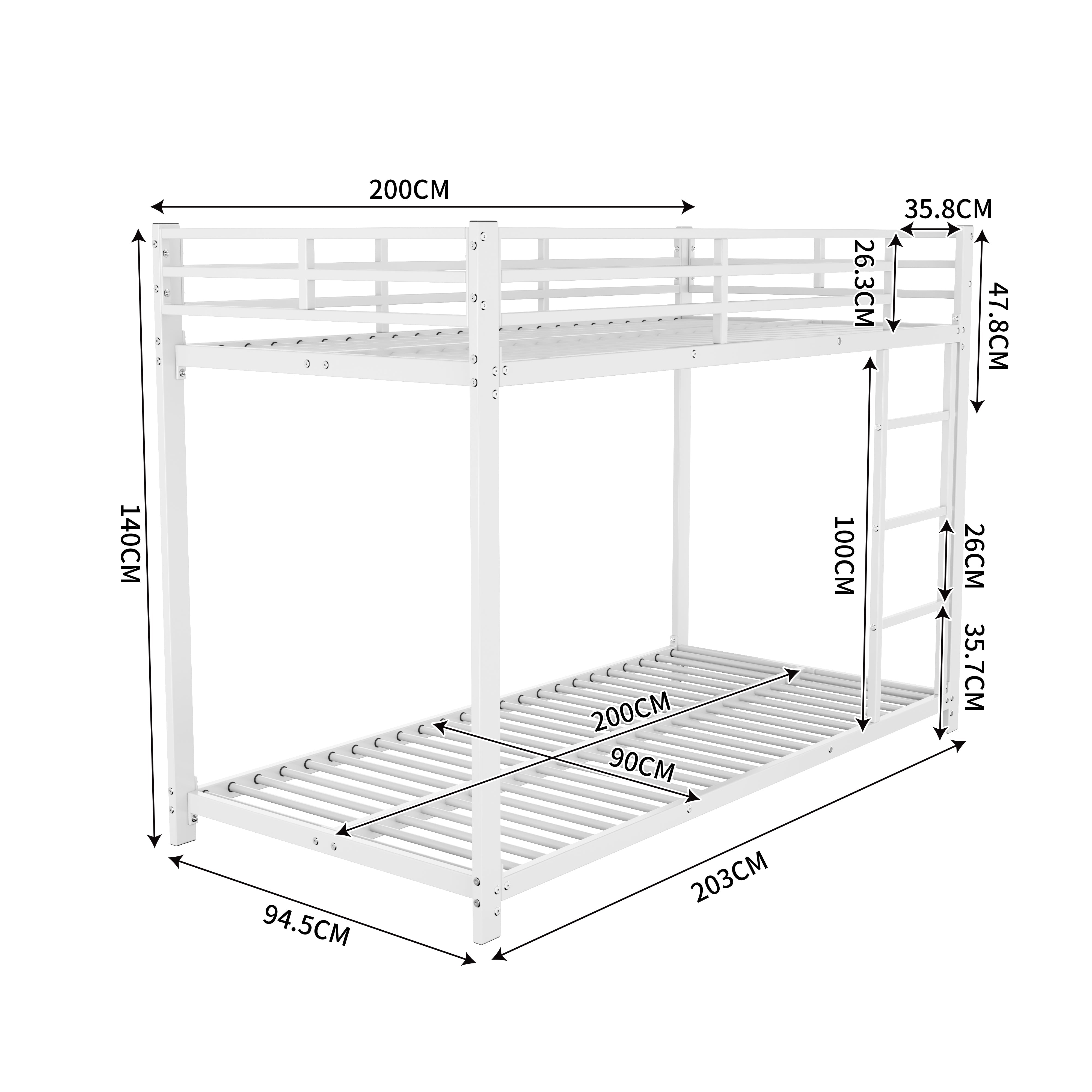 Logidon stapelbed 90x200 metaal wit klassieke vorm