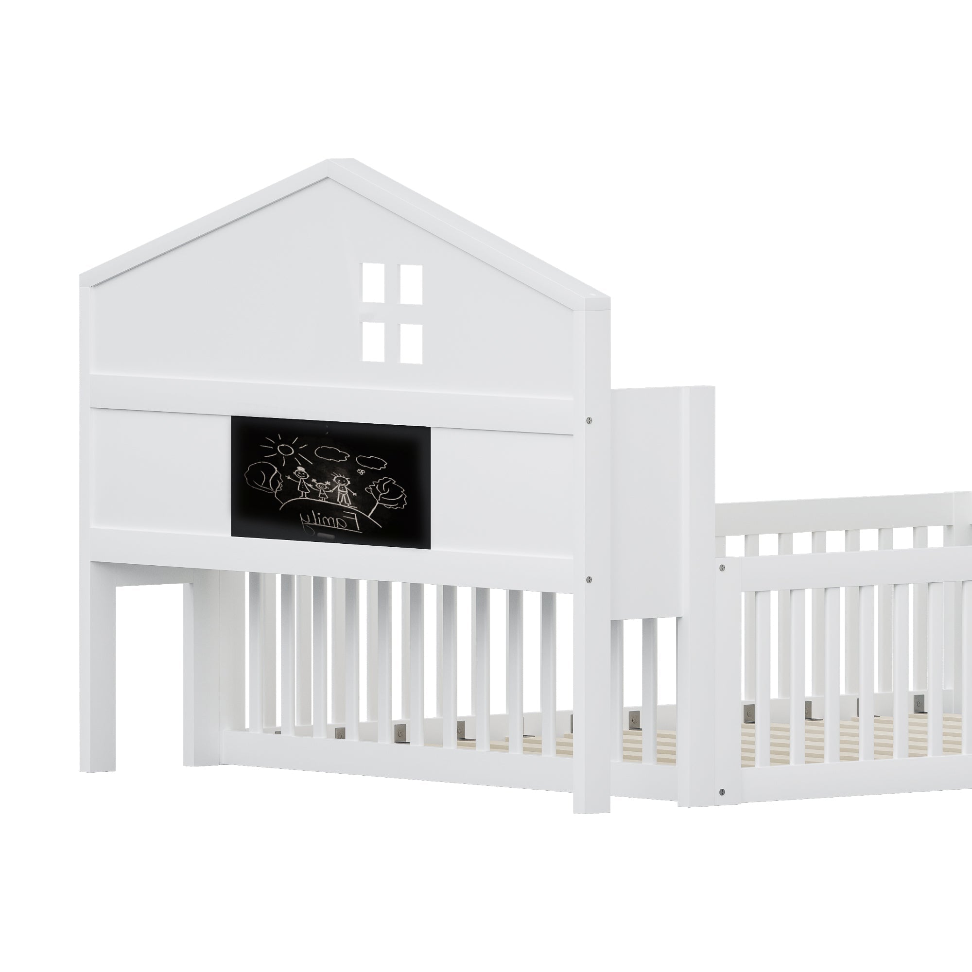 Logidon kinderbed 140x200 huisvorm wit met opbergruimte en lattenbodem