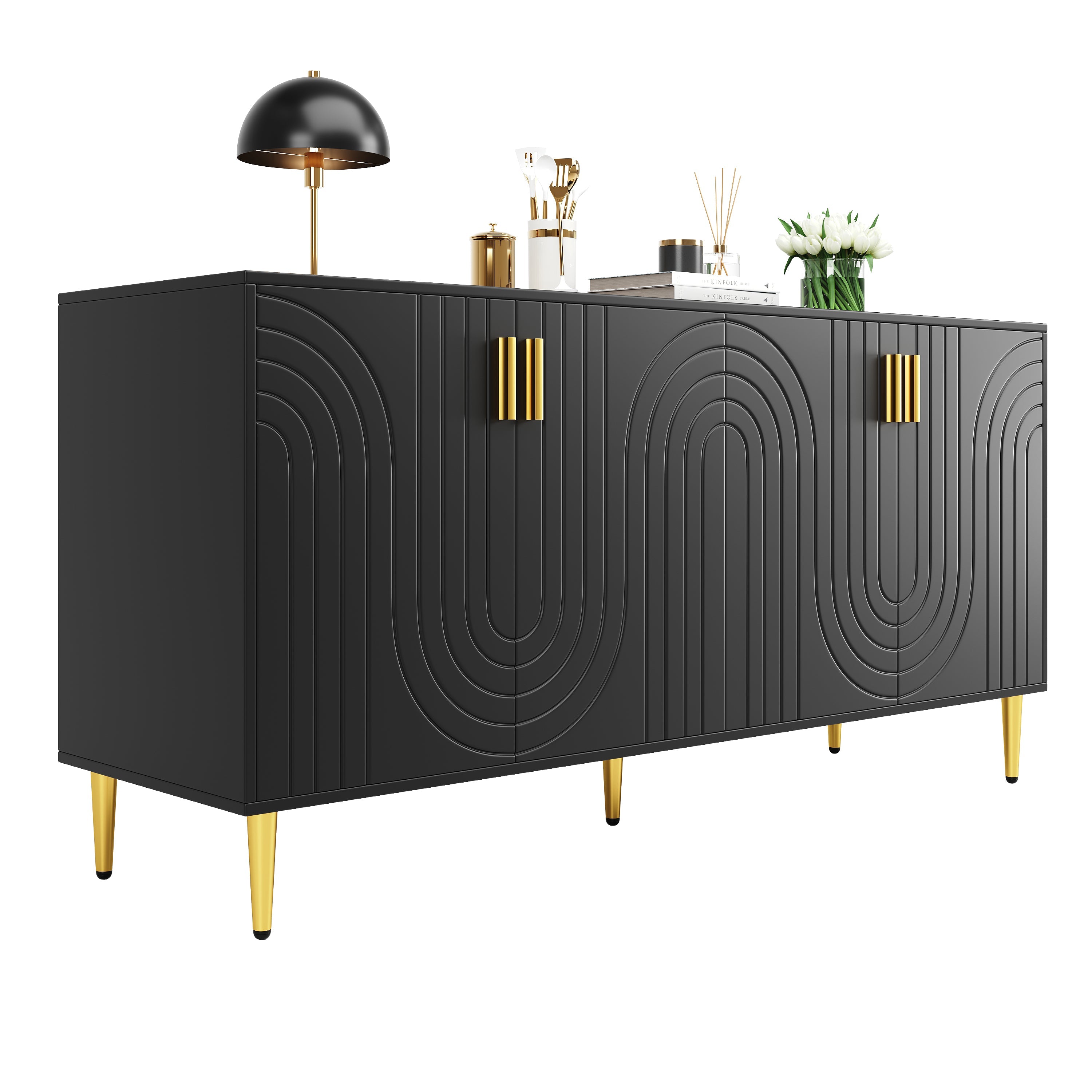 Logidon Zwart dressoir 152x40x75 cm golfdesign