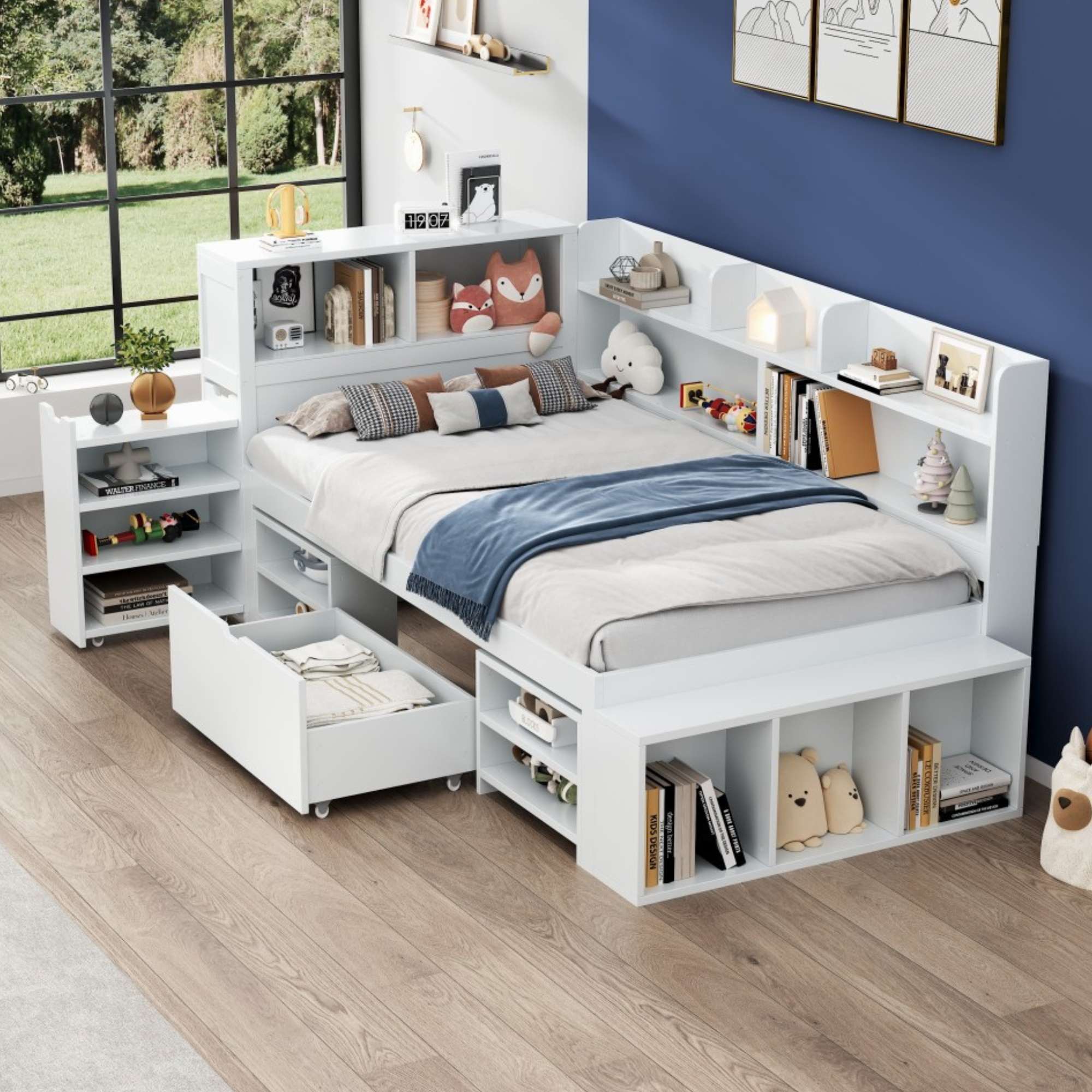 Logidon 90x190 kinderbed wit multifunctioneel bed met opbergruimte