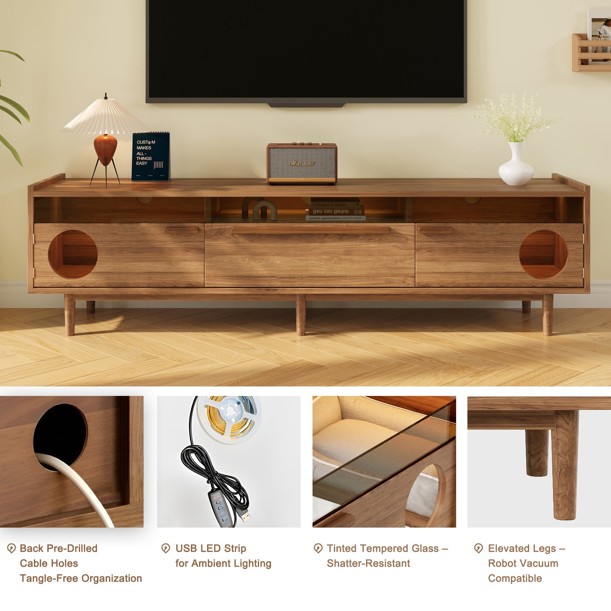 Logidon Modern TV-meubel met LED Kattentoilet Walnoot 180x40x50