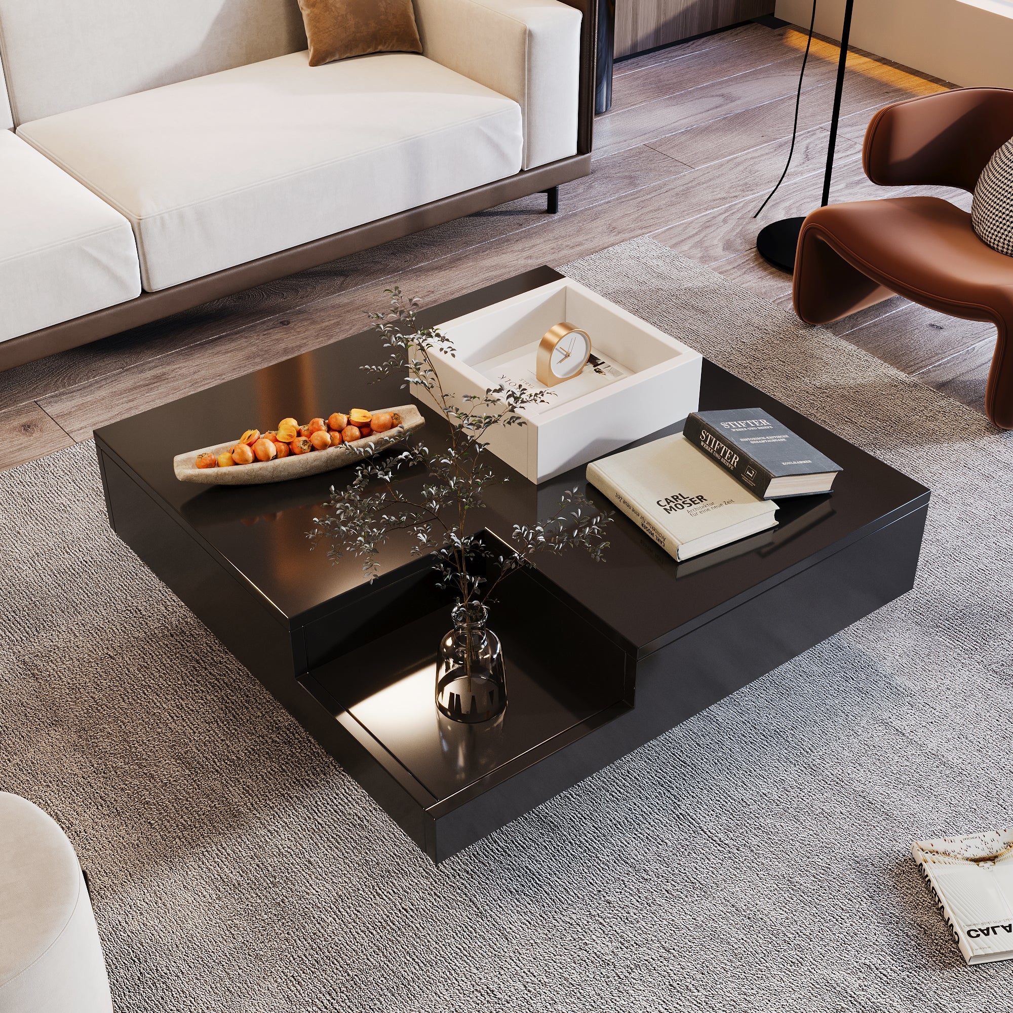 Logidon Hoogglans Salontafel Uitneembare Box Wit Zwart 72x72x30 cm