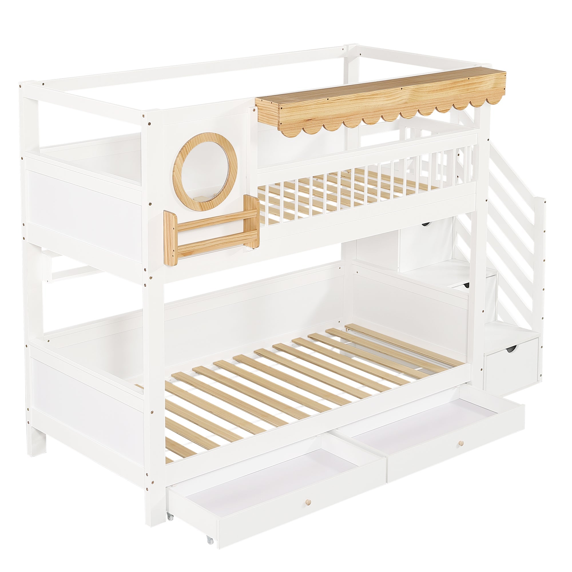 Logidon stapelbed 90x200 cm wit-naturel met trapkast