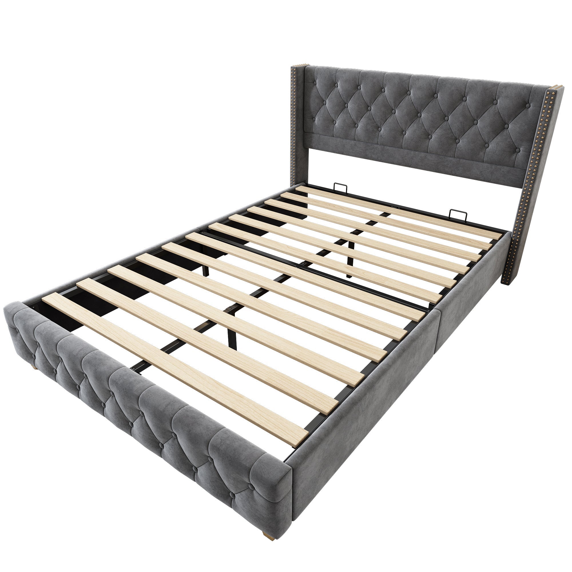 Logidon gestoffeerd bed 140x190 cm veloursgrijs, lattenbodem, hoofdeinde