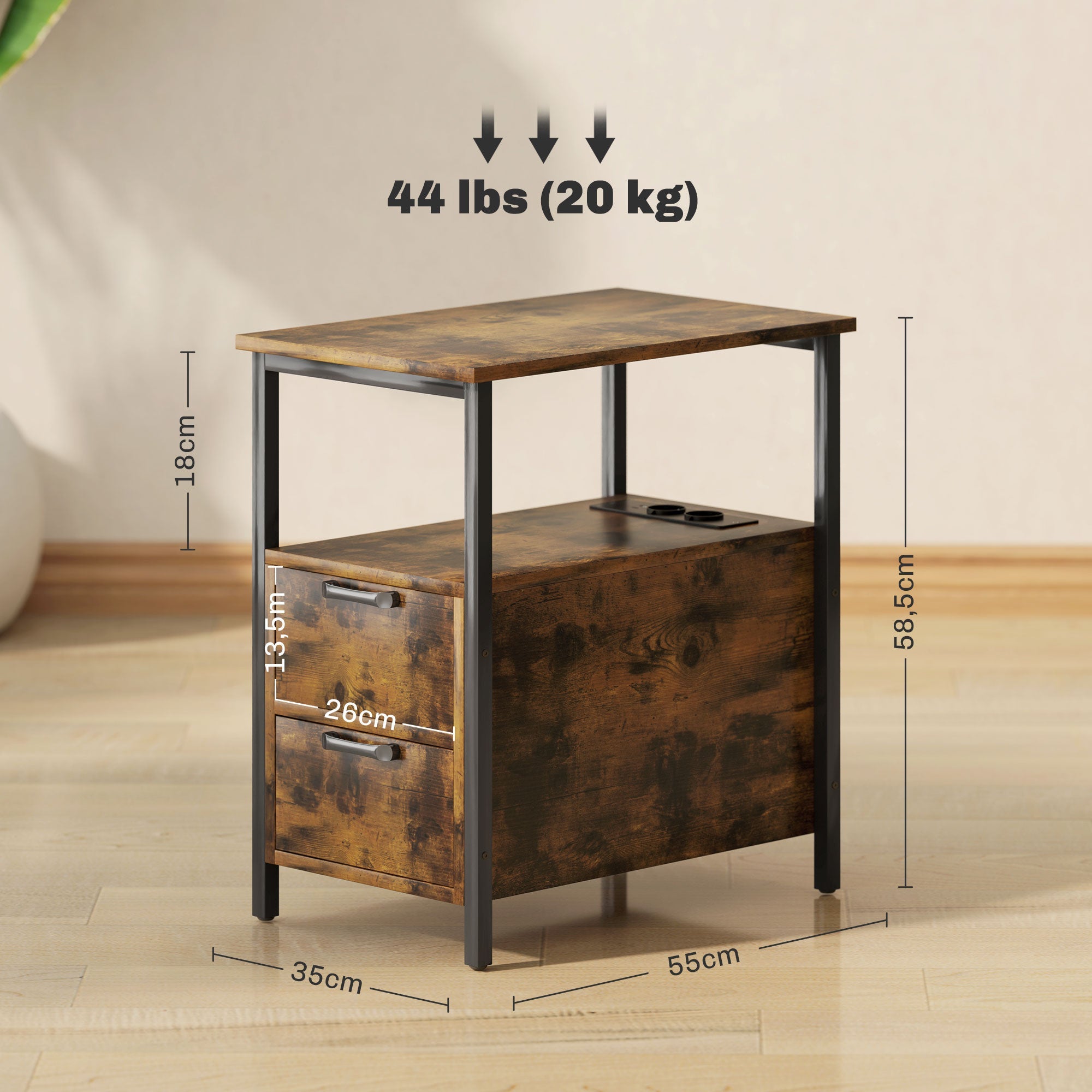 Logidon bijzettafel met laadstation en USB-aansluitingen 2 lades