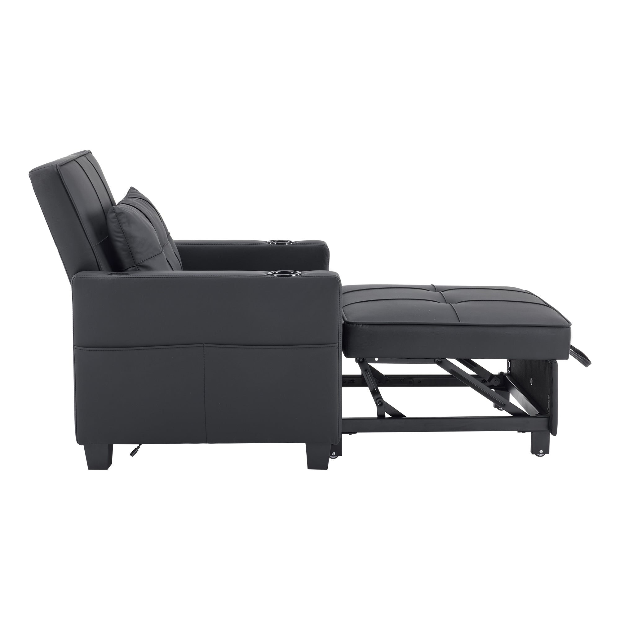 Logidon 3-in-1 uitschuifbare slaapbank, fauteuil, zwarte USB-bekerhouder