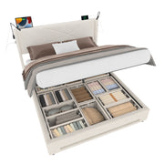Logidon bedframe 160x200 cm beige fluweel met opbergruimte LED