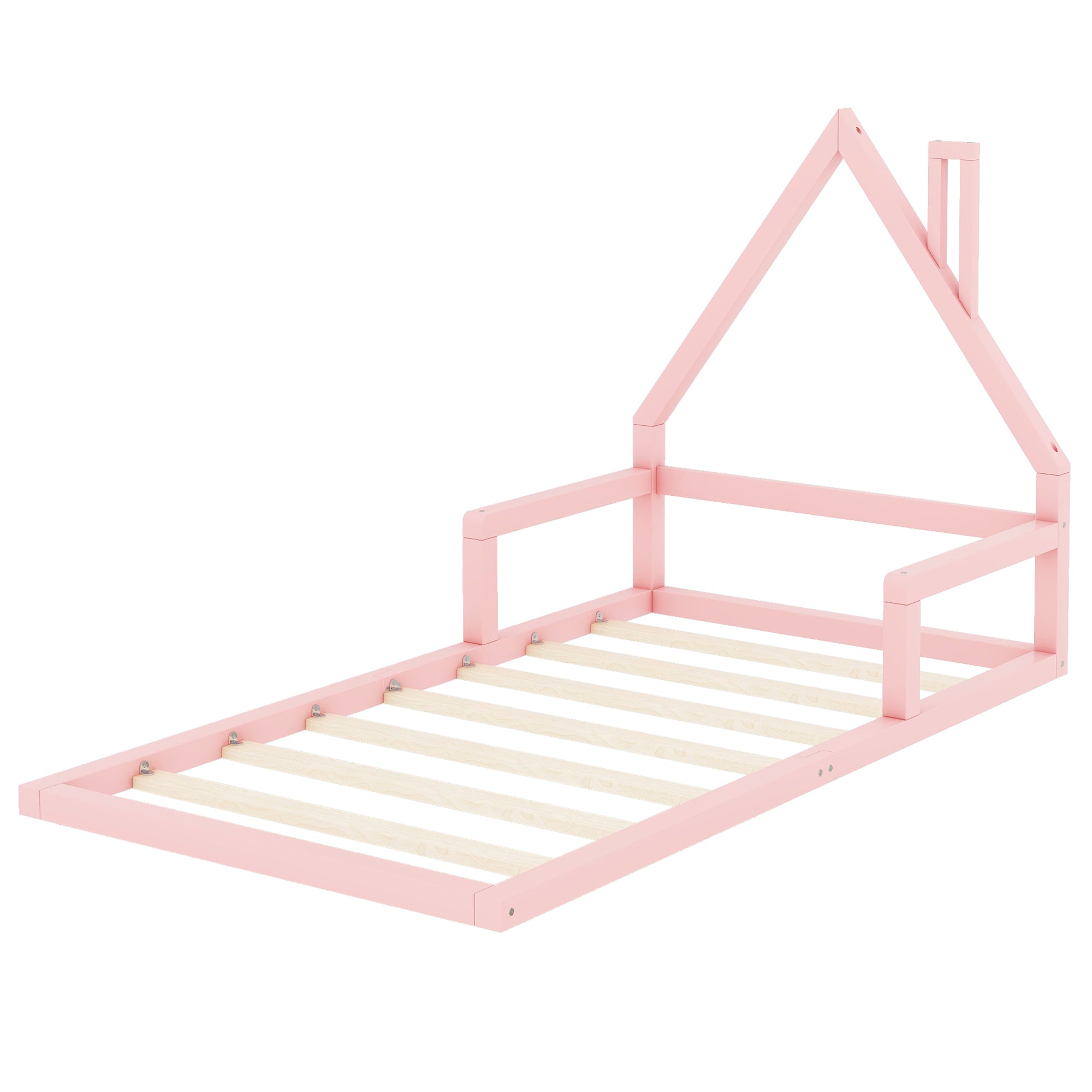 Logidon plat bed 90x200 huisvorm roze massief grenenhout