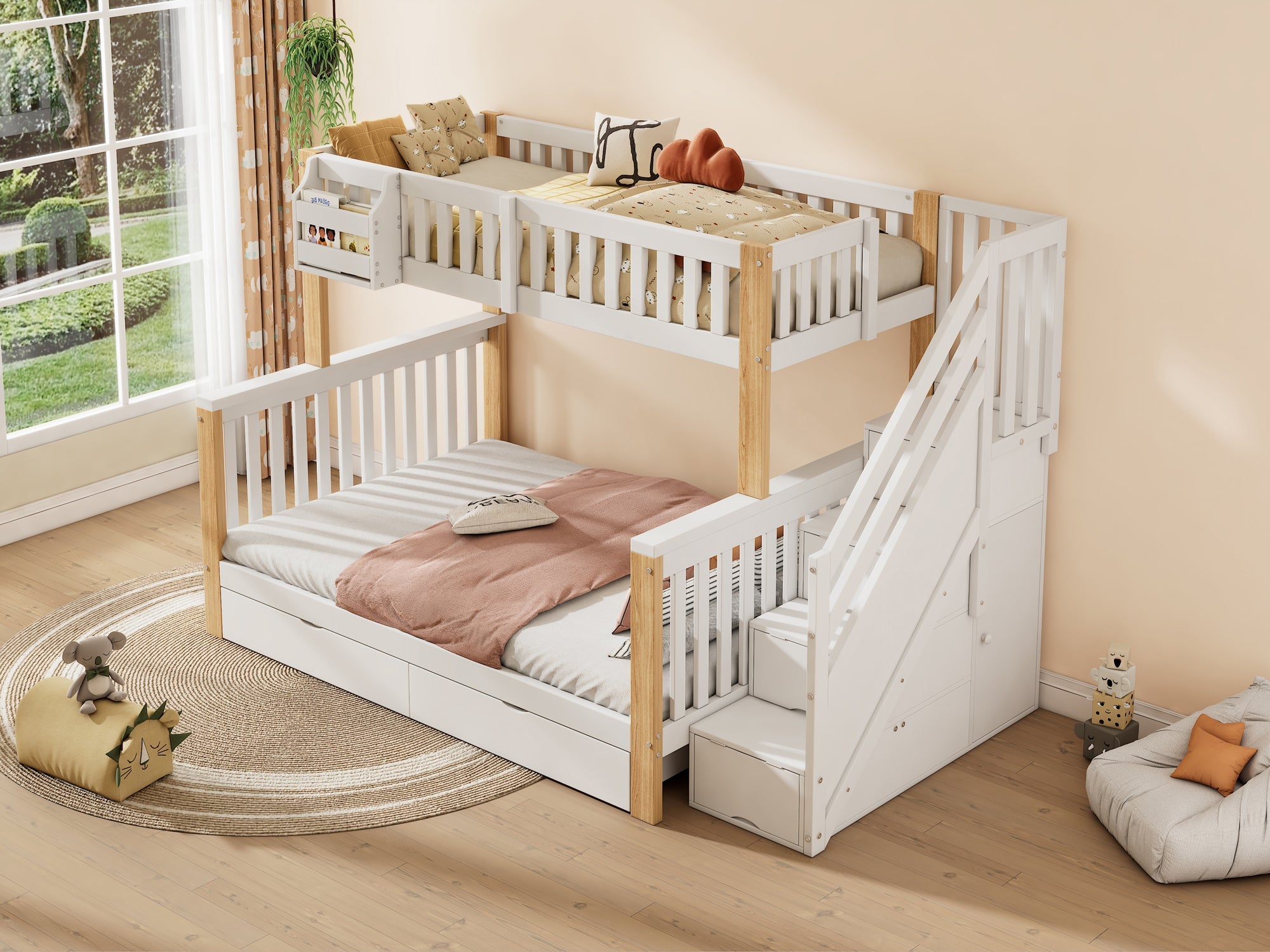 Logidon kinderstapelbed tweepersoonsbed met opbergruimte 140x200 wit naturel