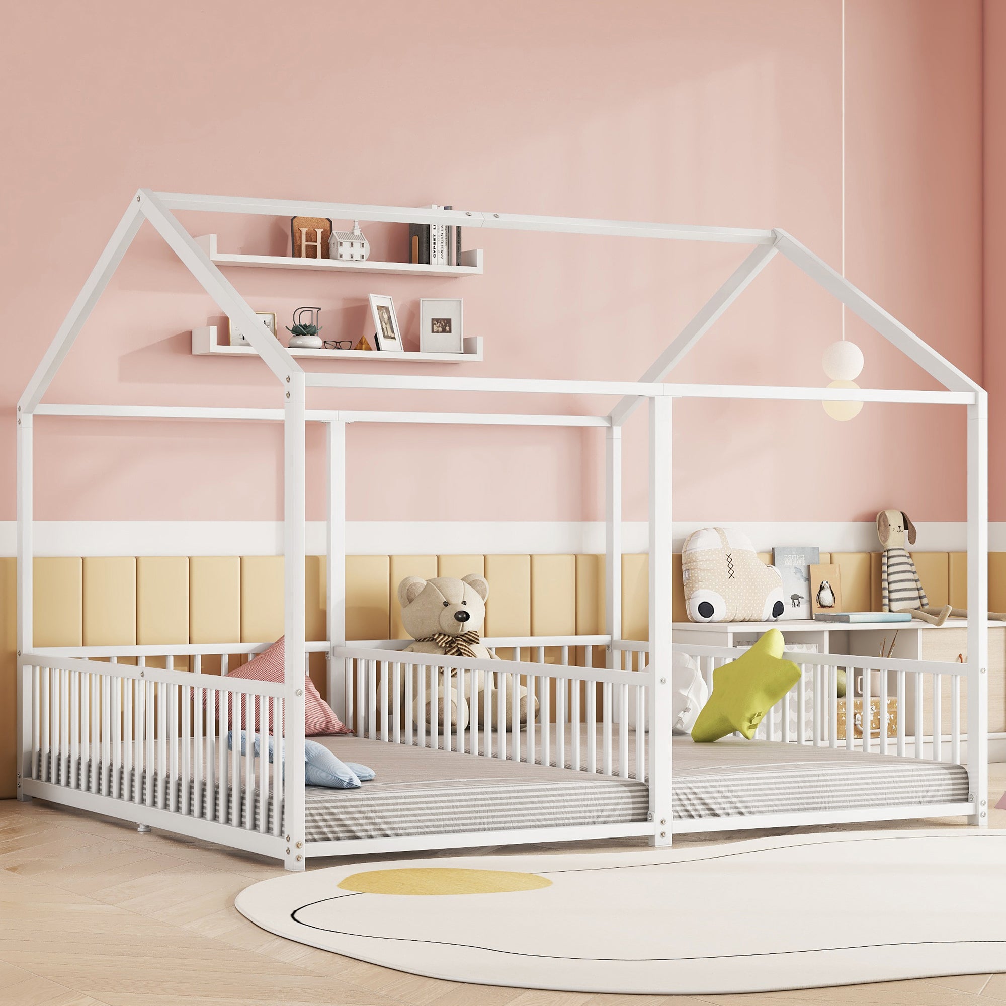 Logidon metalen bed kinderbed 90x200 cm huisvorm wit