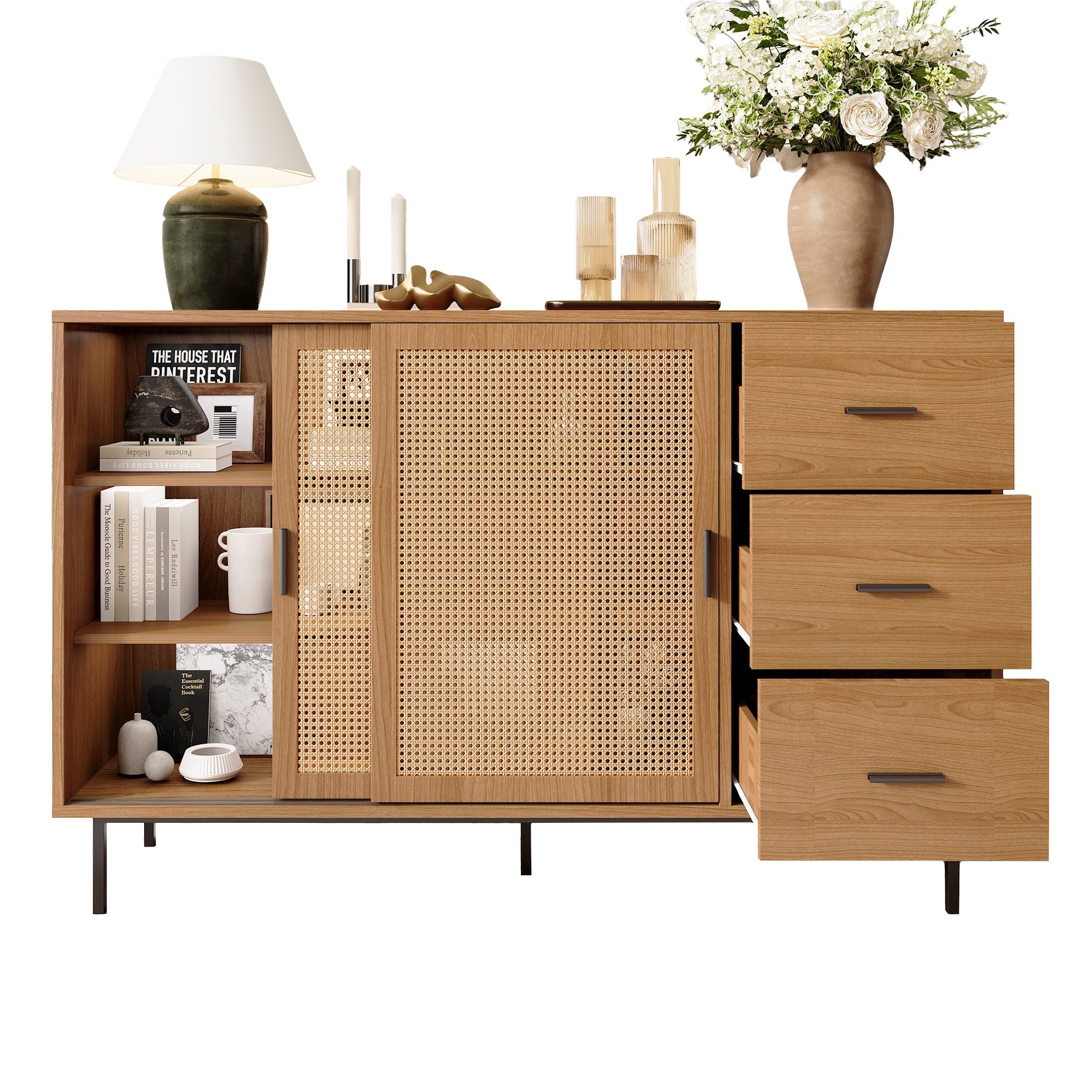 Logidon dressoir naturel 140x37x91cm met 2 schuifdeuren en 3 lades