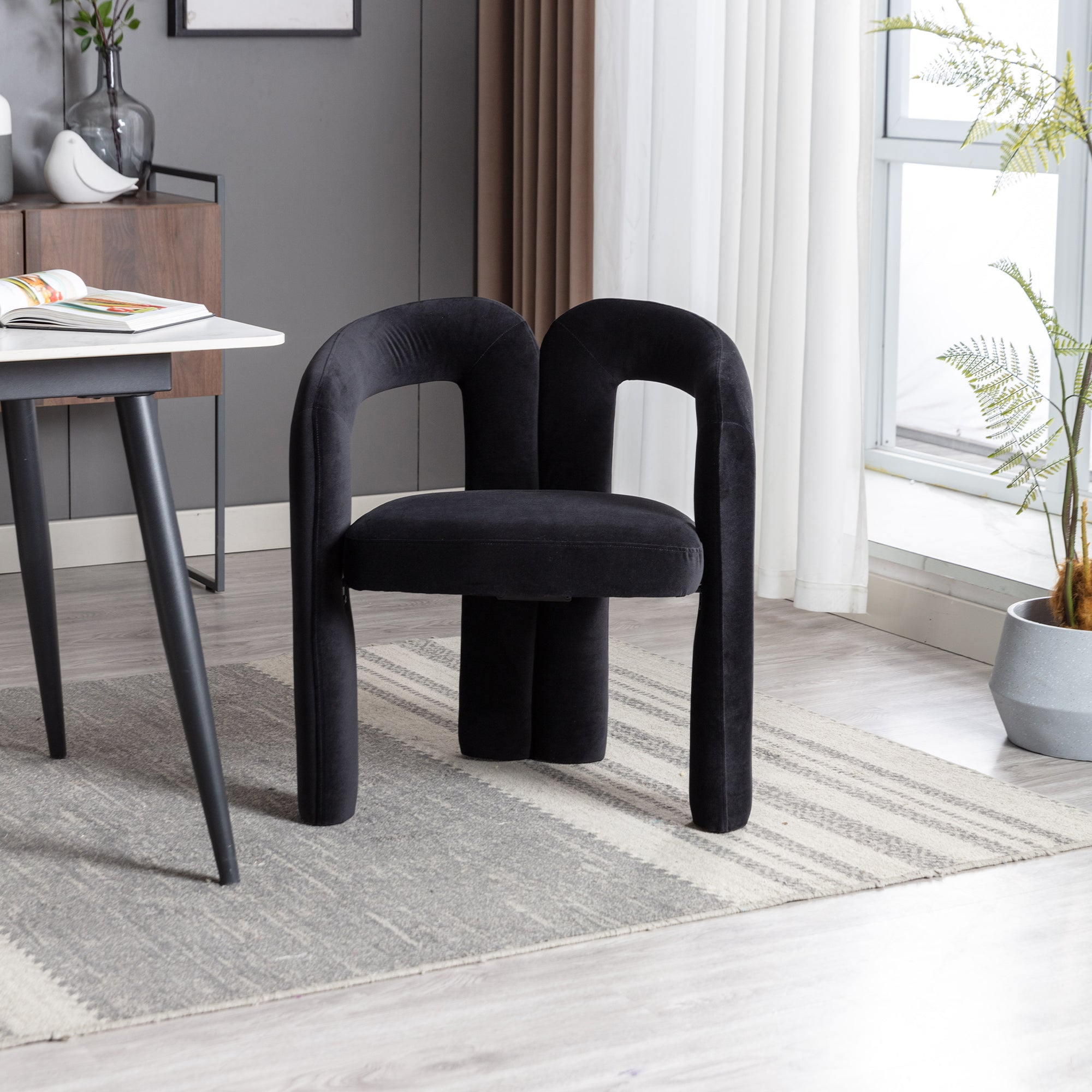 Logidon fluweelaccentstoel zwart set van 2 gestoffeerde eetkamerstoelen