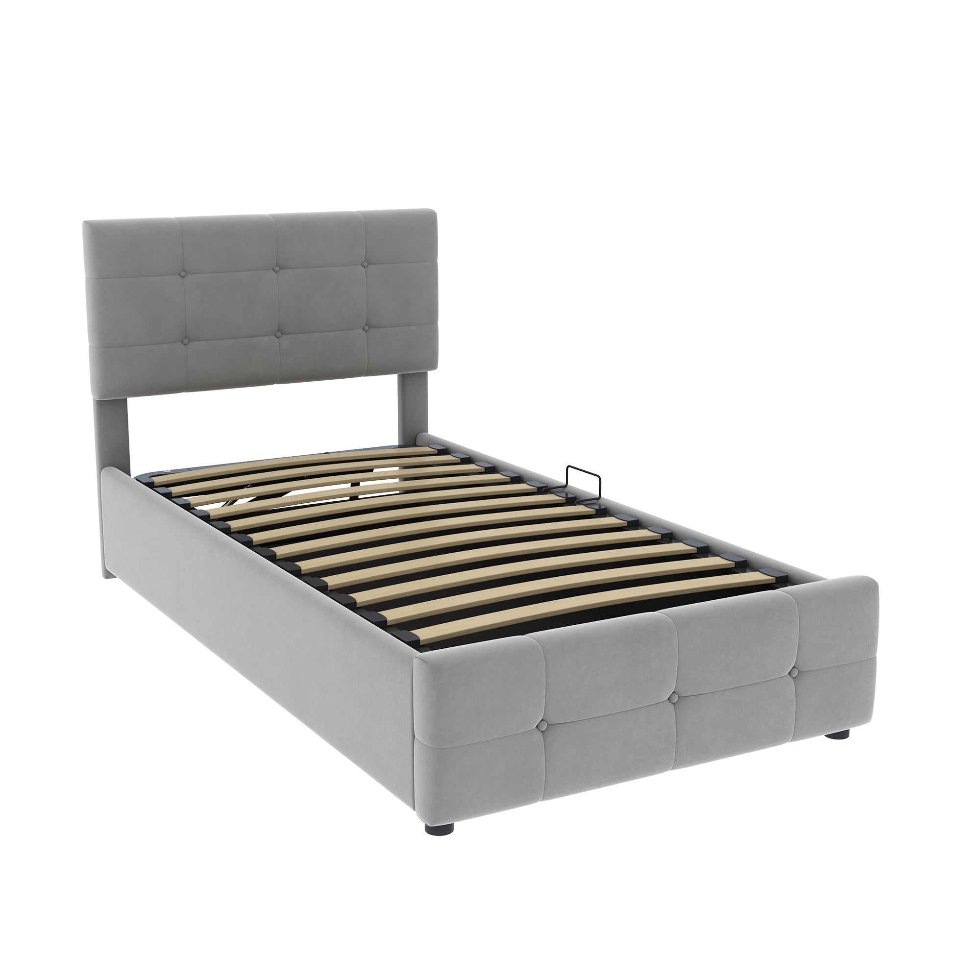 Logidon gestoffeerd bed 90x200 cm grijs fluweel met hydraulische opbergruimte
