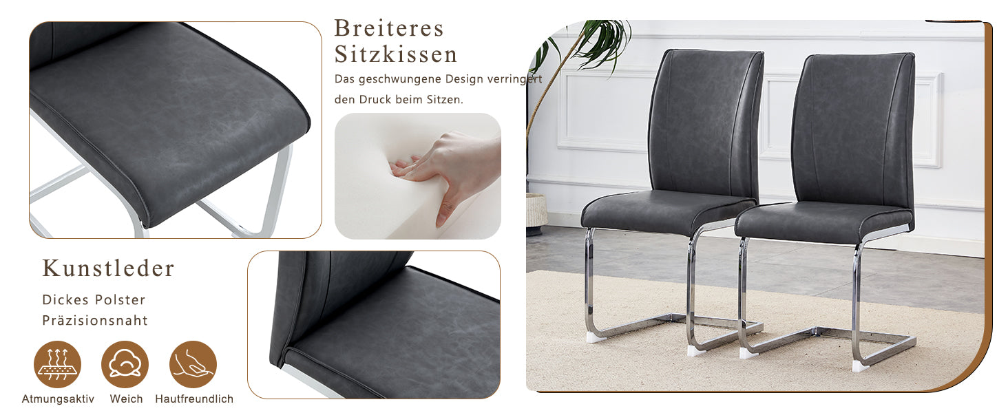 Logidon Dining Table Chair Set Gray Faux Leather With Horseskin Texture