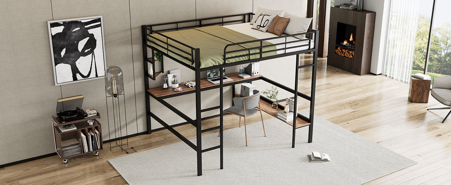 Logidon loft bed 140x200 black with desk and shelves