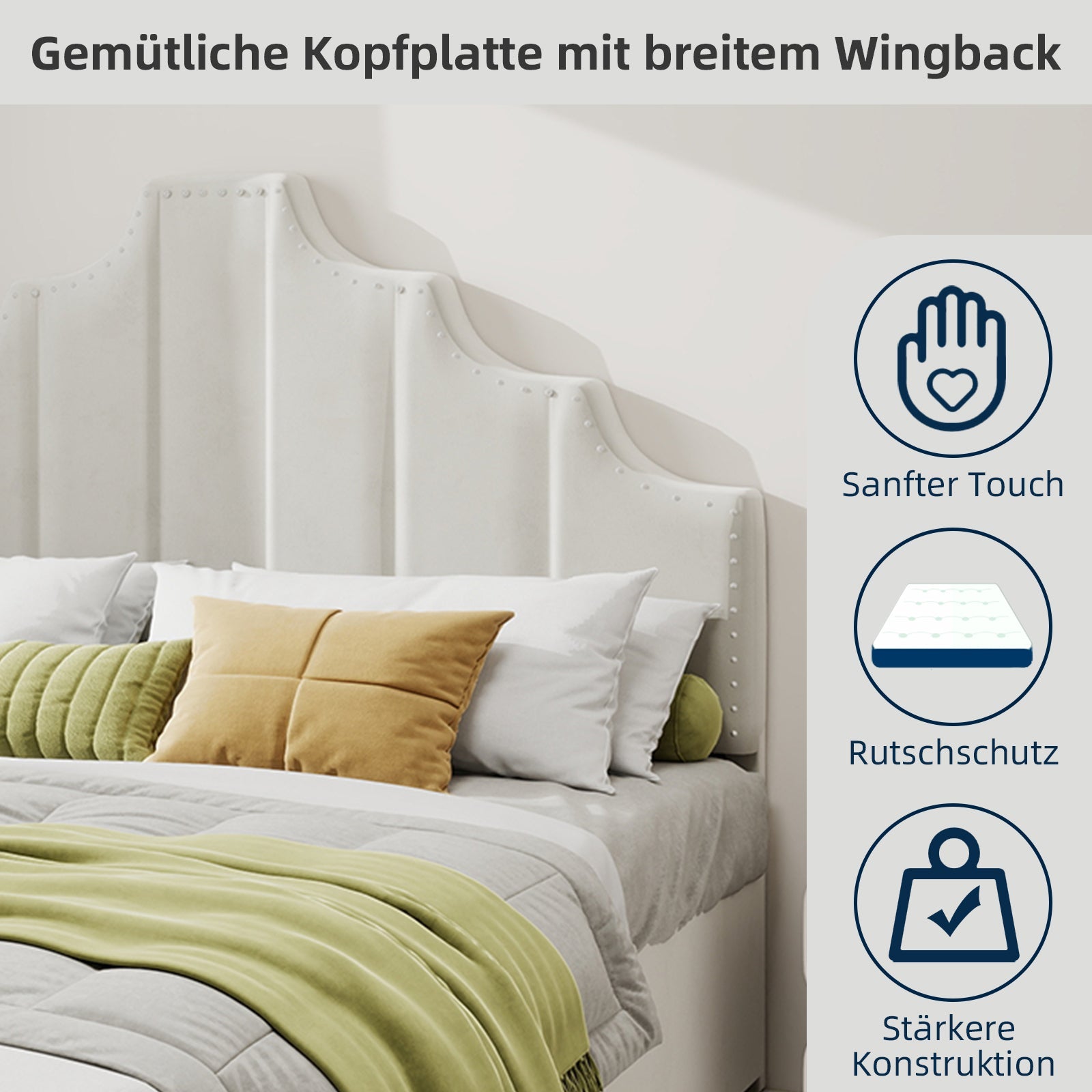 Logidon 160x200 cm stoffen bed beige hoofdbord met hydrauliek