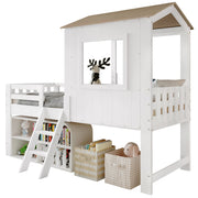 Logidon kinderbed halfhoogslaper met dakraam 90x200 wit naturel