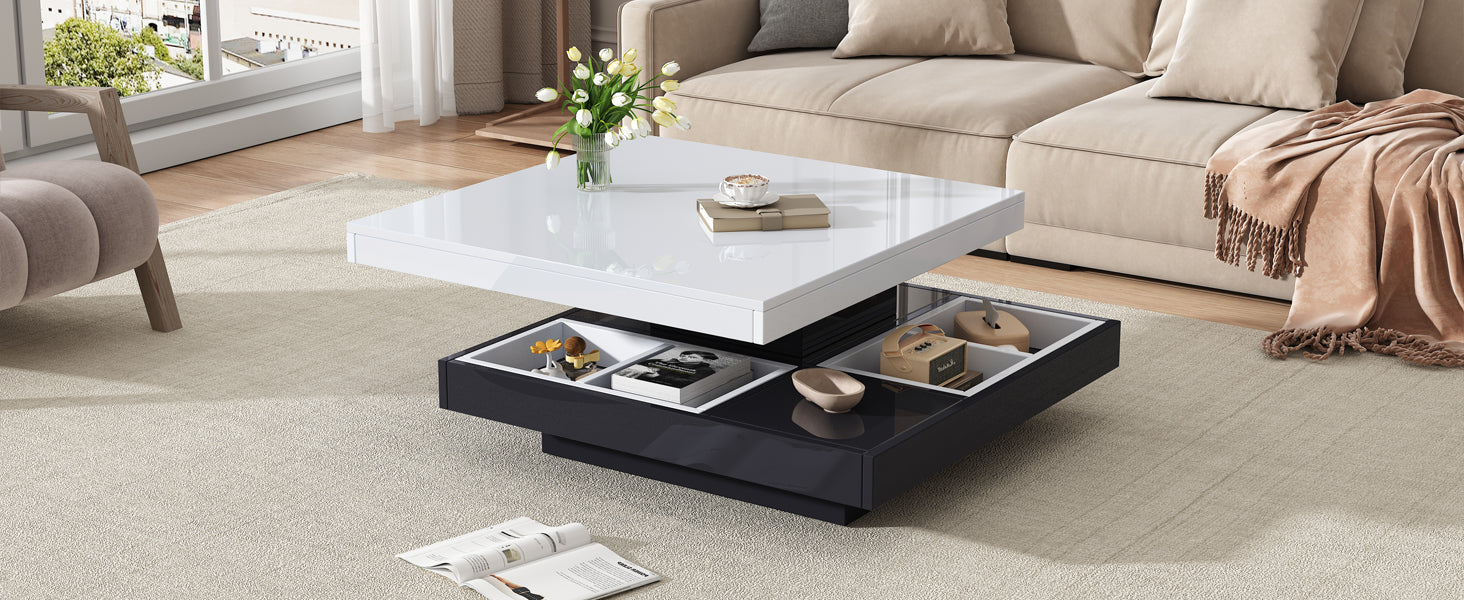 Logidon Draaibare Salontafel Wit Blad Zwart Onderstel 70x70x36