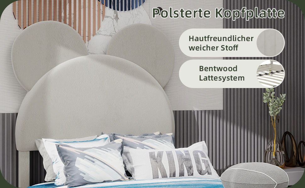 Logidon gestoffeerd bed 140x200 beige cartoon hoofdeinde inclusief lattenbodem