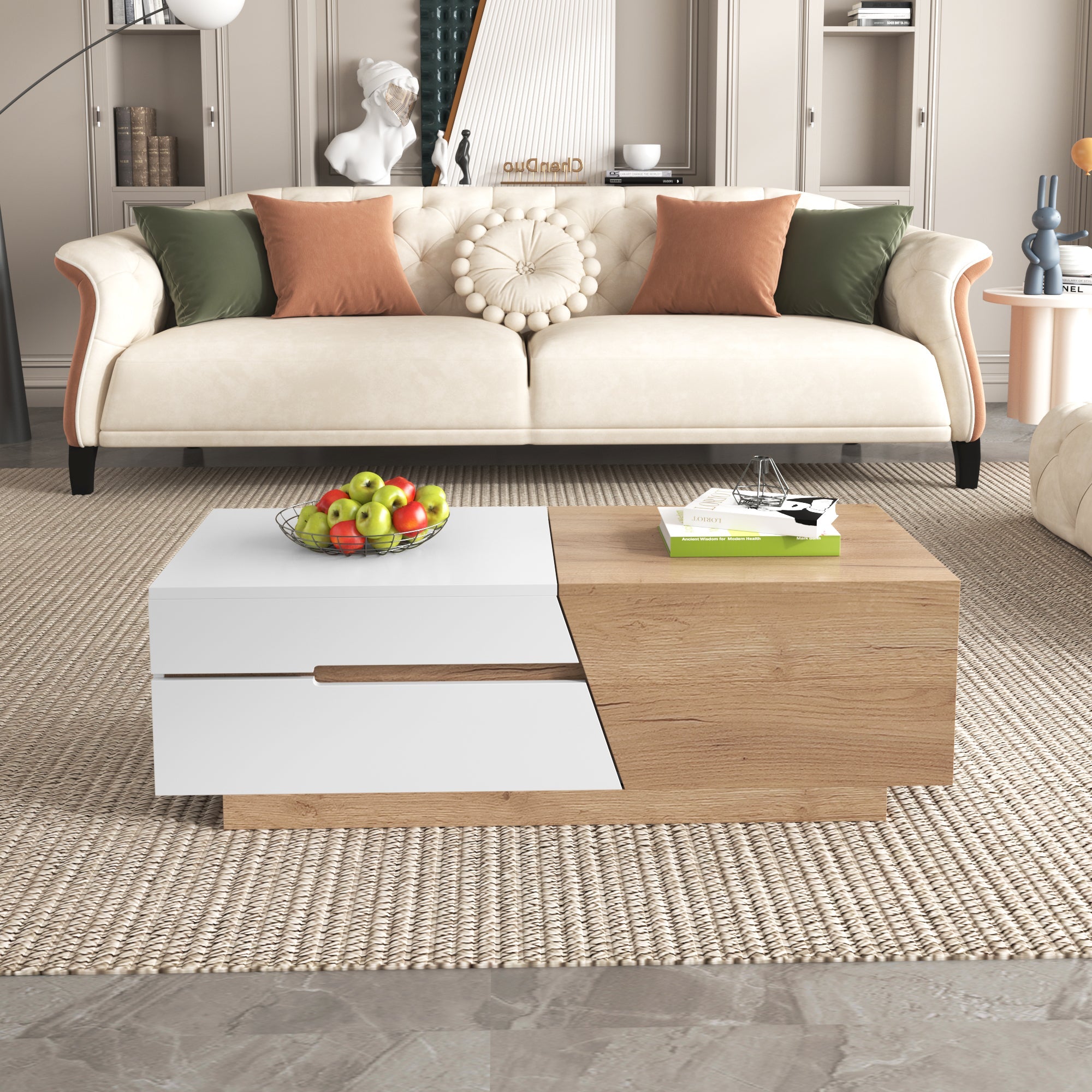 Logidon Uitschuifbare salontafel 120x50 natuurlijke lades kleurblokstructuur