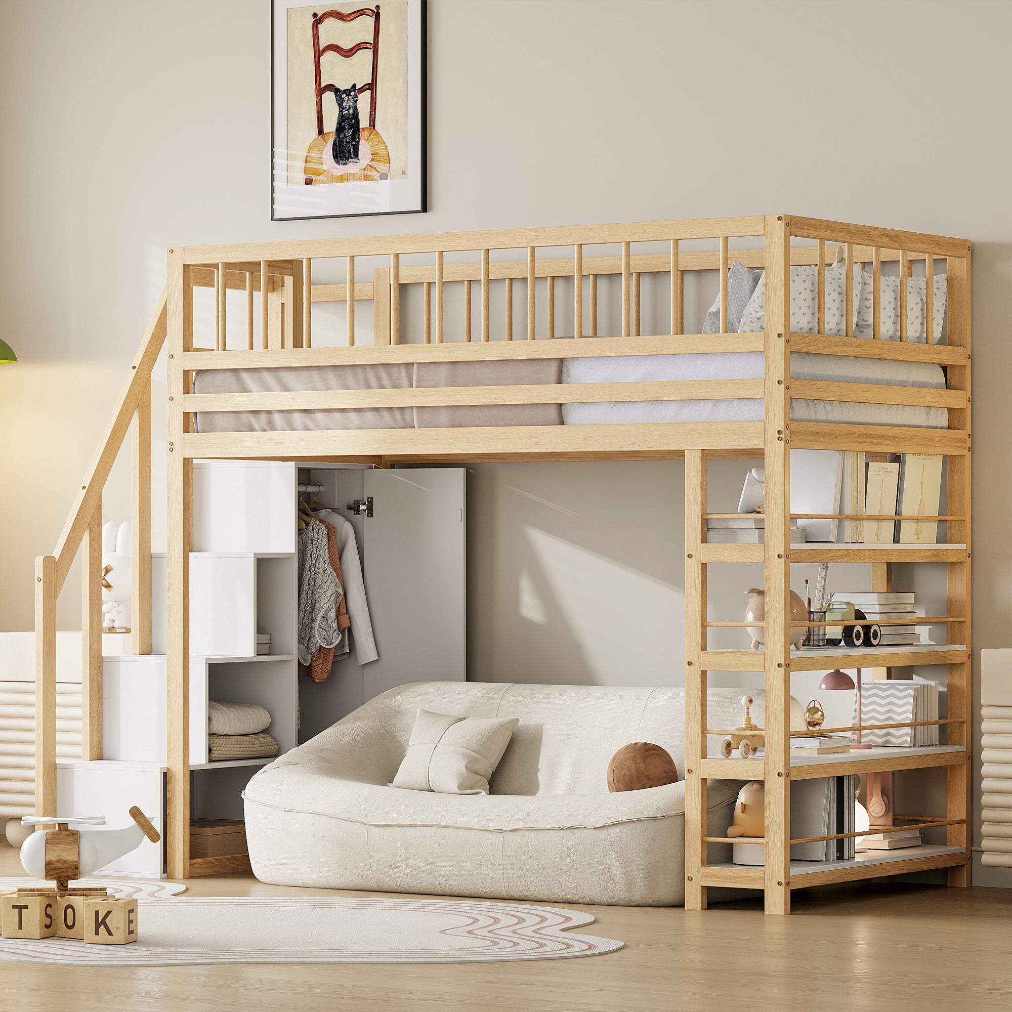 Logidon loft bed 90x200 cm with wardrobe and storage space combination bed