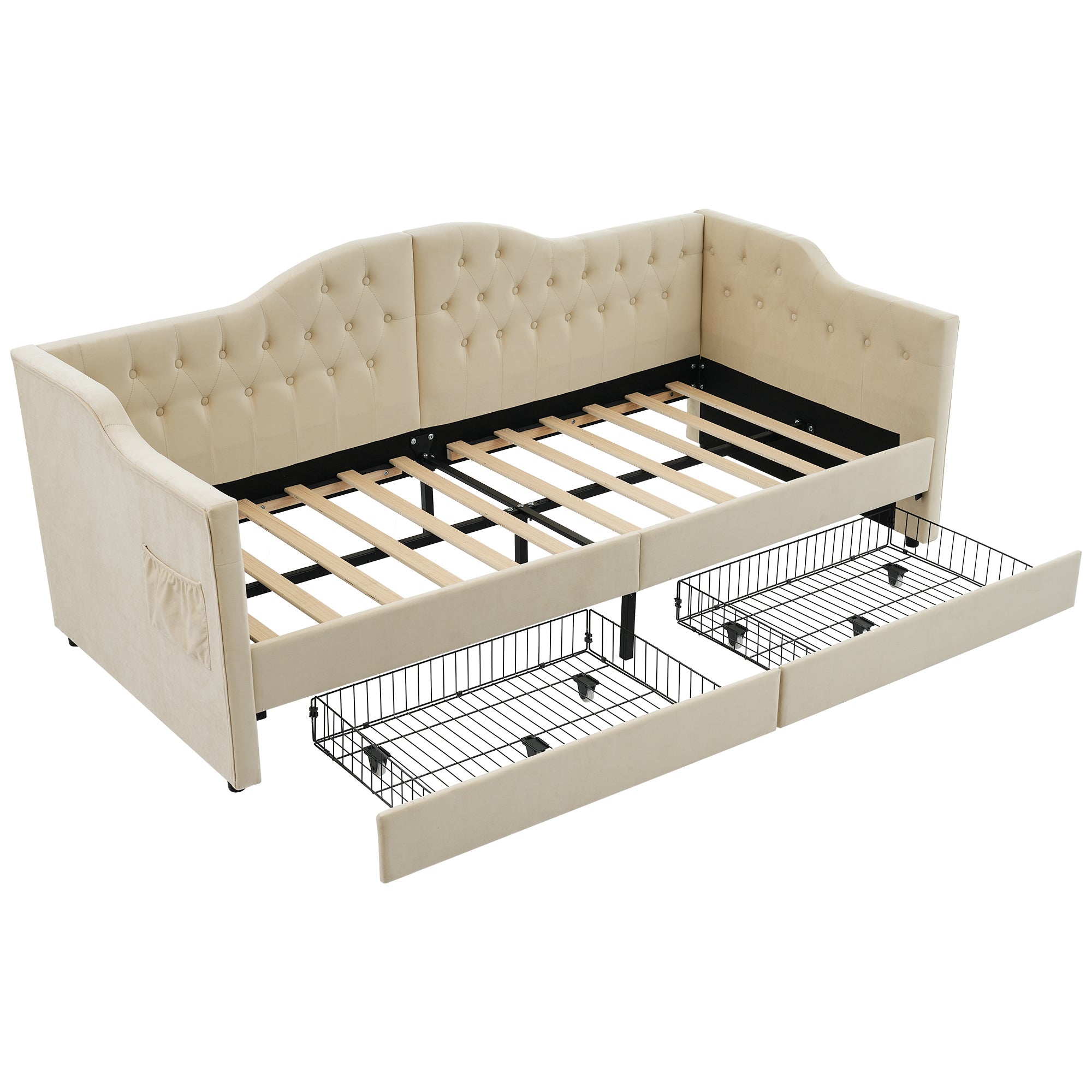 Logidon gestoffeerde slaapbank 90x200 beige USB-oplaadfunctie 2 compartimenten