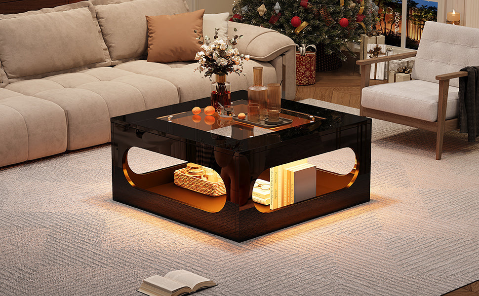 Logidon LED salontafel 70x70 cm vierkant zwart MDF glasblad