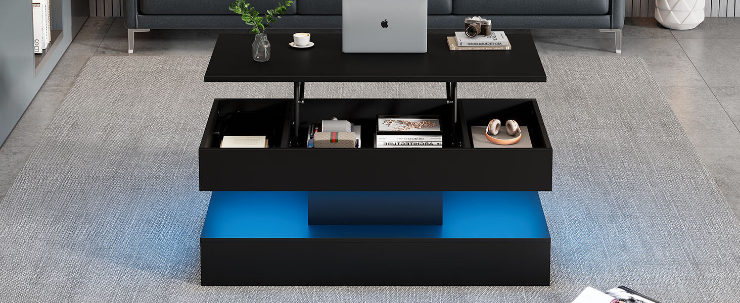 Logidon LED Salontafel met verborgen opbergruimte 100x50 cm Zwart