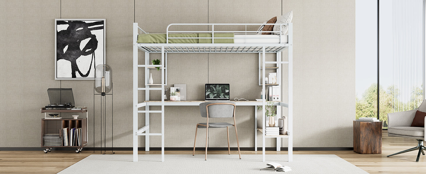 Logidon hoogslaper 140x200 cm metalen bed met bureau wit