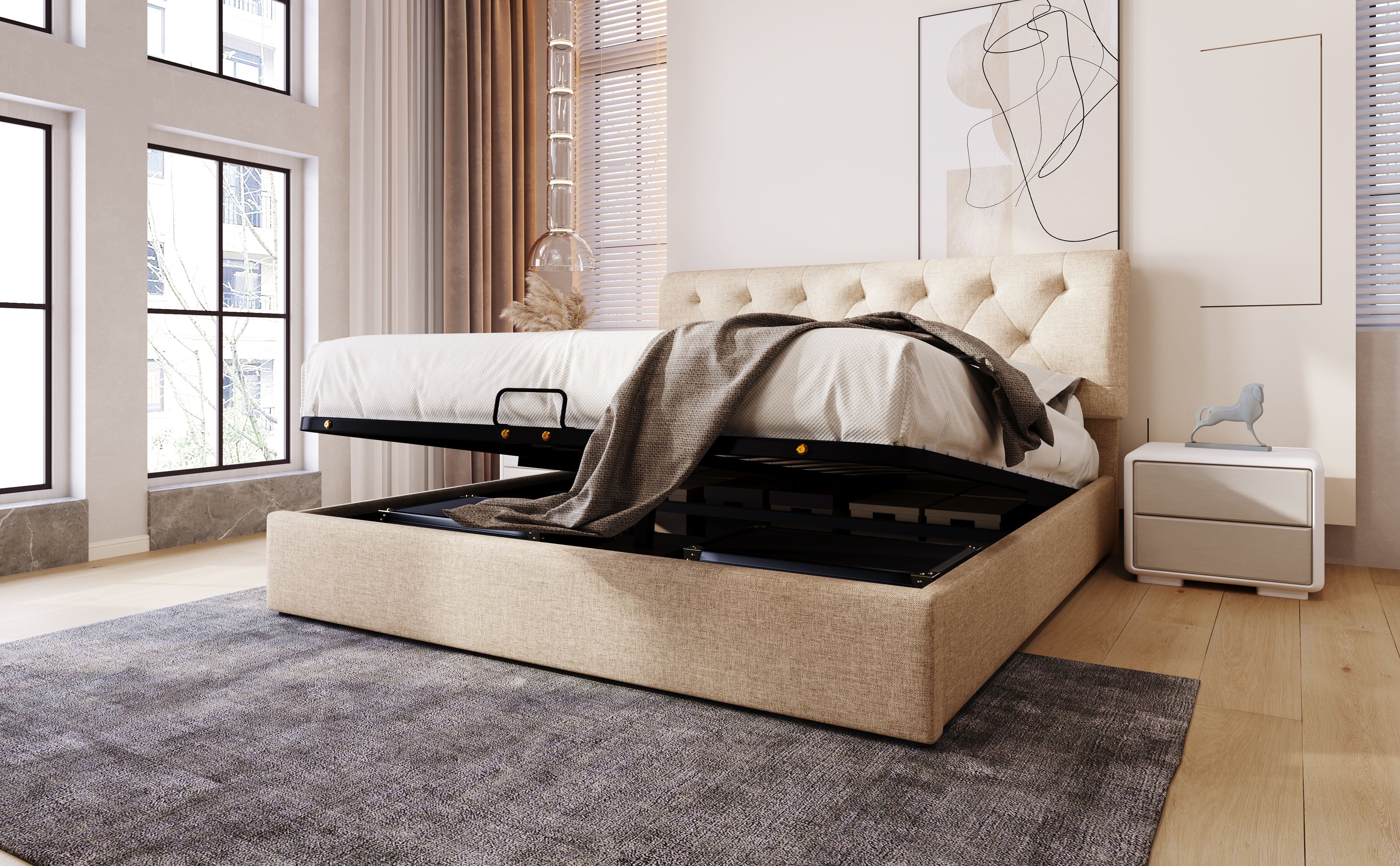 Logidon gestoffeerd bed 160x200 cm met opbergruimte, hoofdbord verstelbaar
