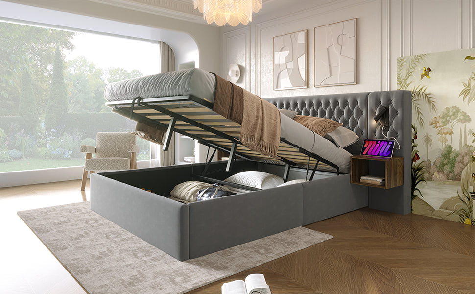 Logidon bed system 160x200 cm upholstered bed with storage space gray velvet