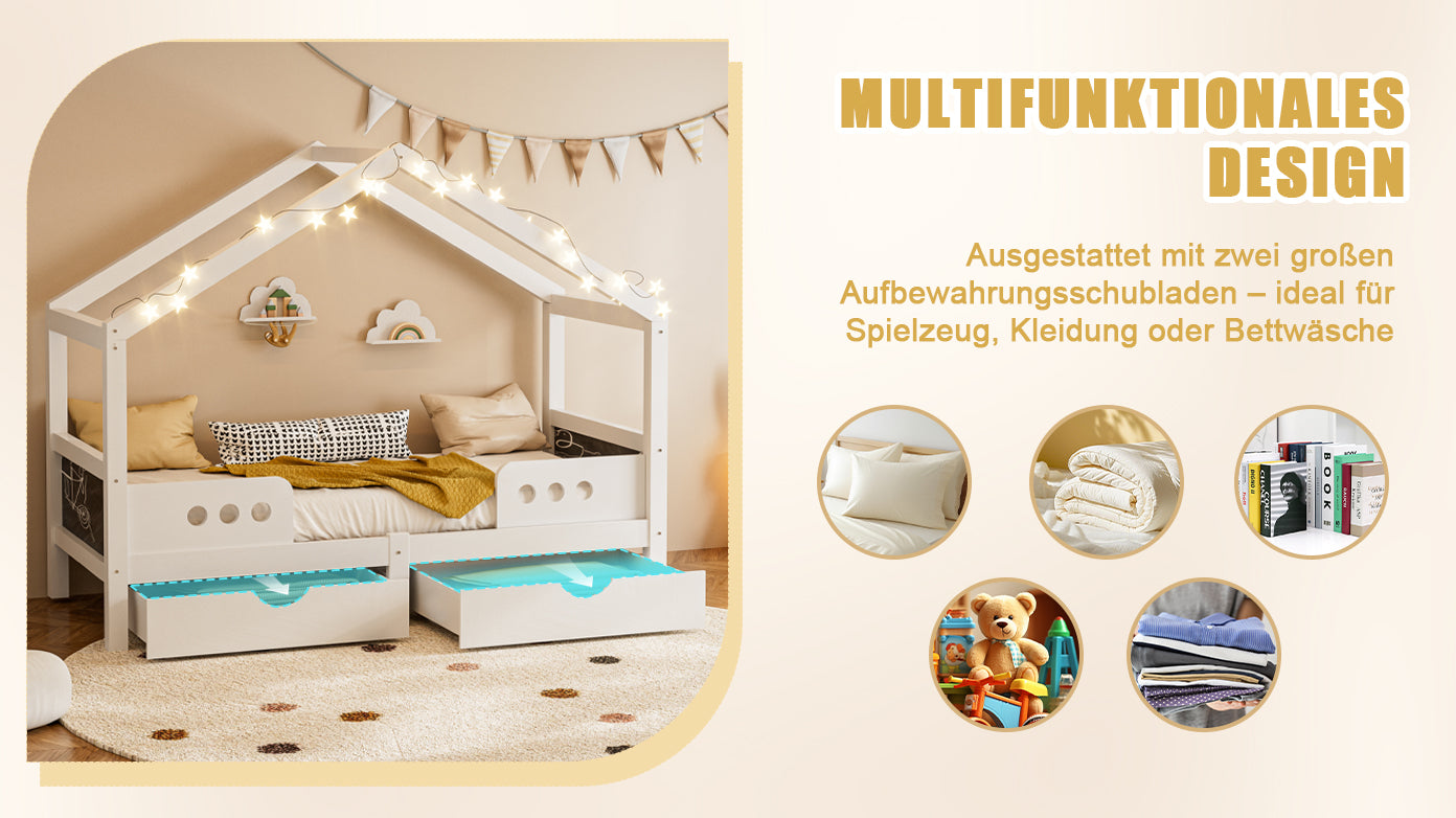 Logidon Kinderbed Met Dak Design Wit 90x200 cm Met Twee Lades