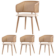 Logidon Set of 4 Dining Chairs Rattan Back PU Leather Beige Brown