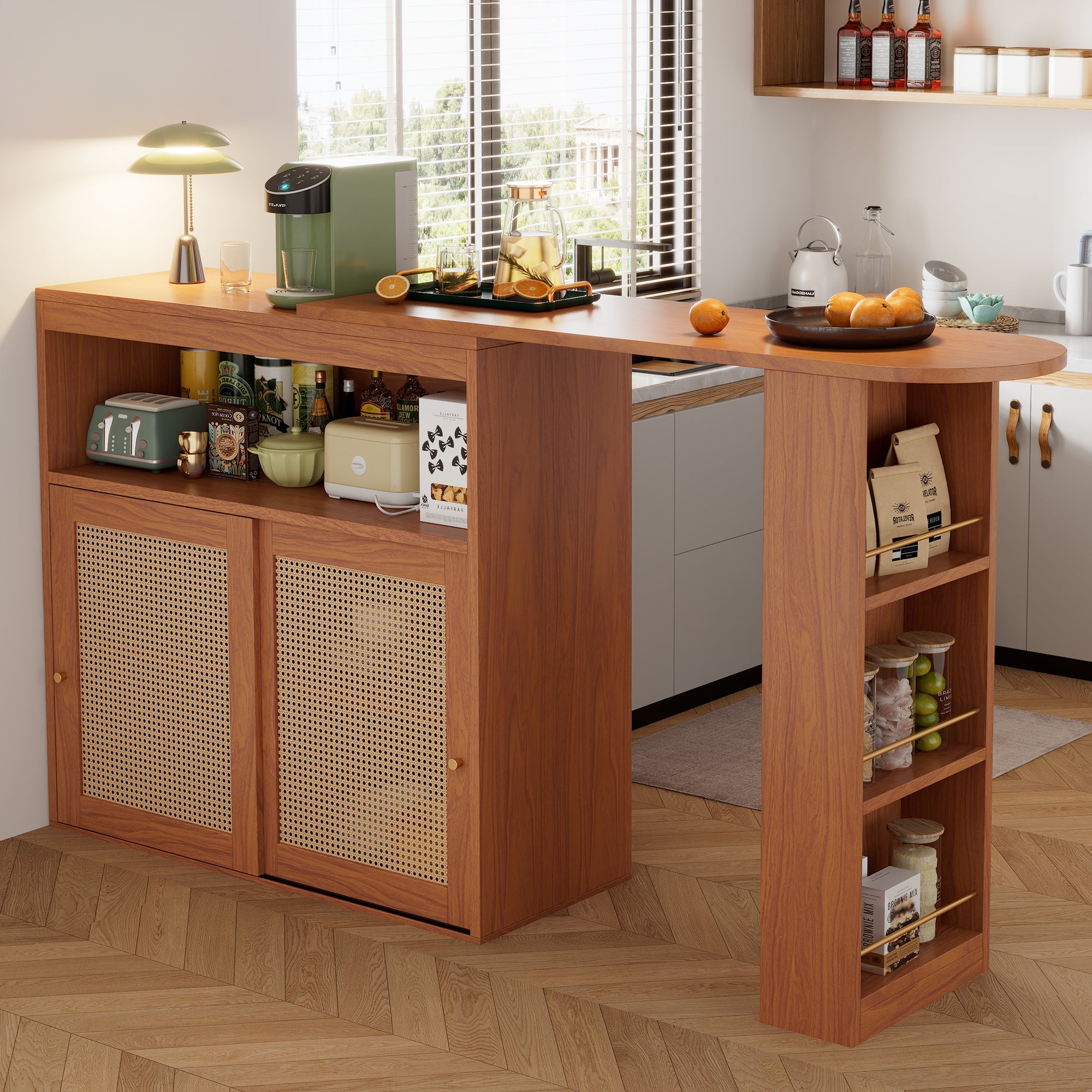 Logidon uitschuifbare bartafel opbergruimte rotan geweven 138 tot 193 cm