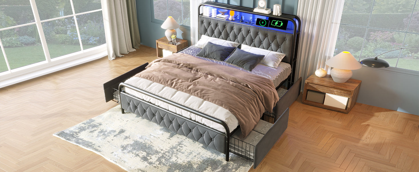 Logidon gestoffeerd bed 140x200 tweepersoonsbed met USB C oplaadfunctie fluweelgrijs