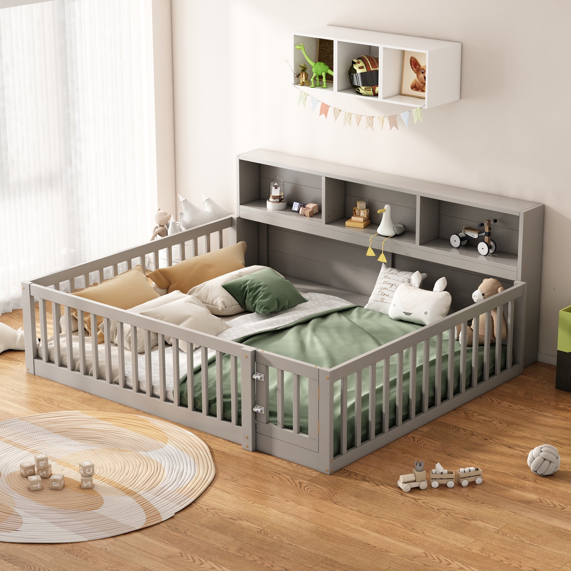 Logidon Daybed 140x200 grijze slaapbank met opbergvak en lattenbodem