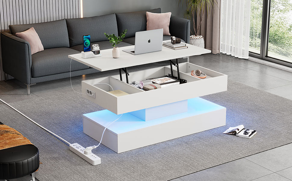 Logidon salontafel LED-verlichting en opbergruimte wit 100x50 cm