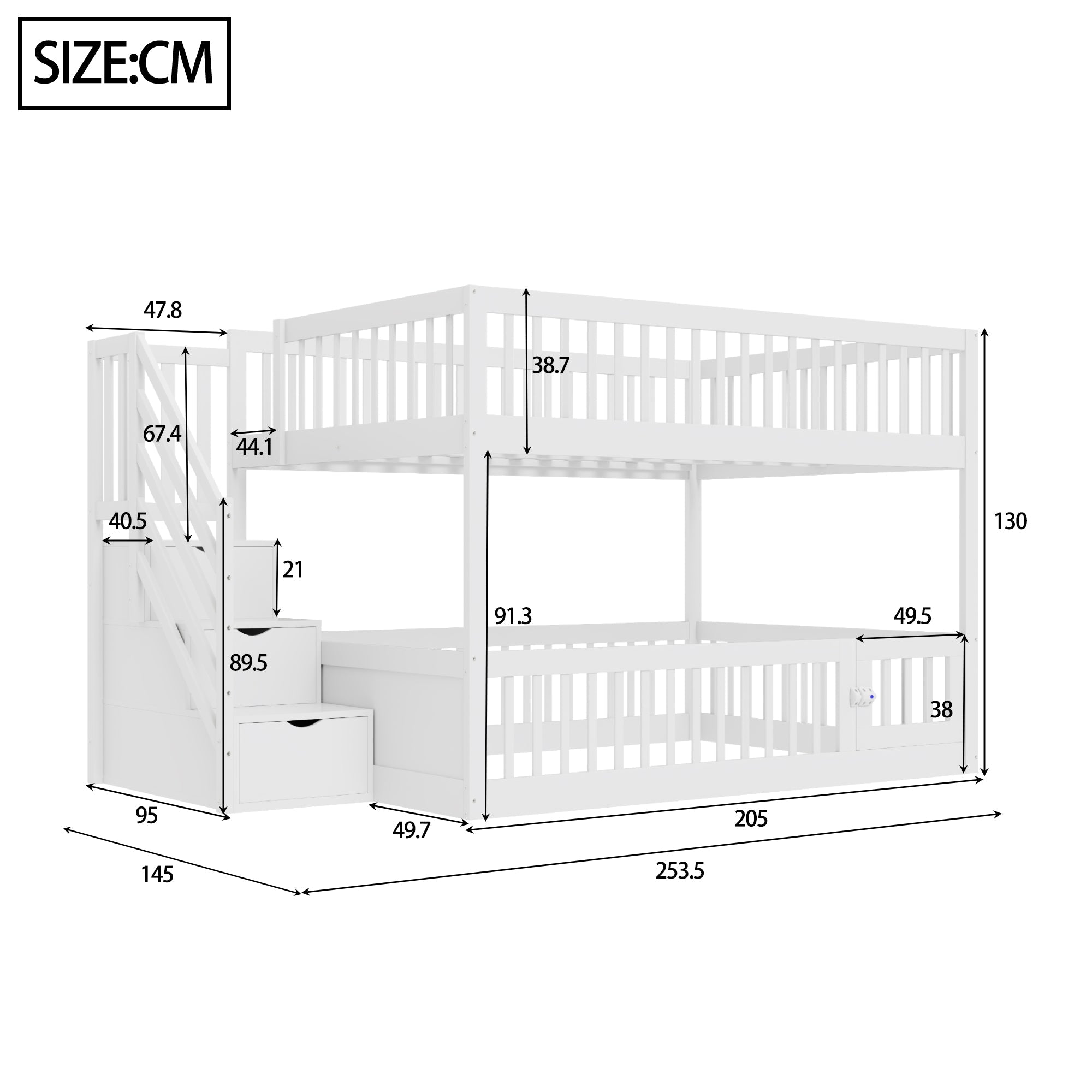 Logidon stapelbed 140x200 met trap en lades wit