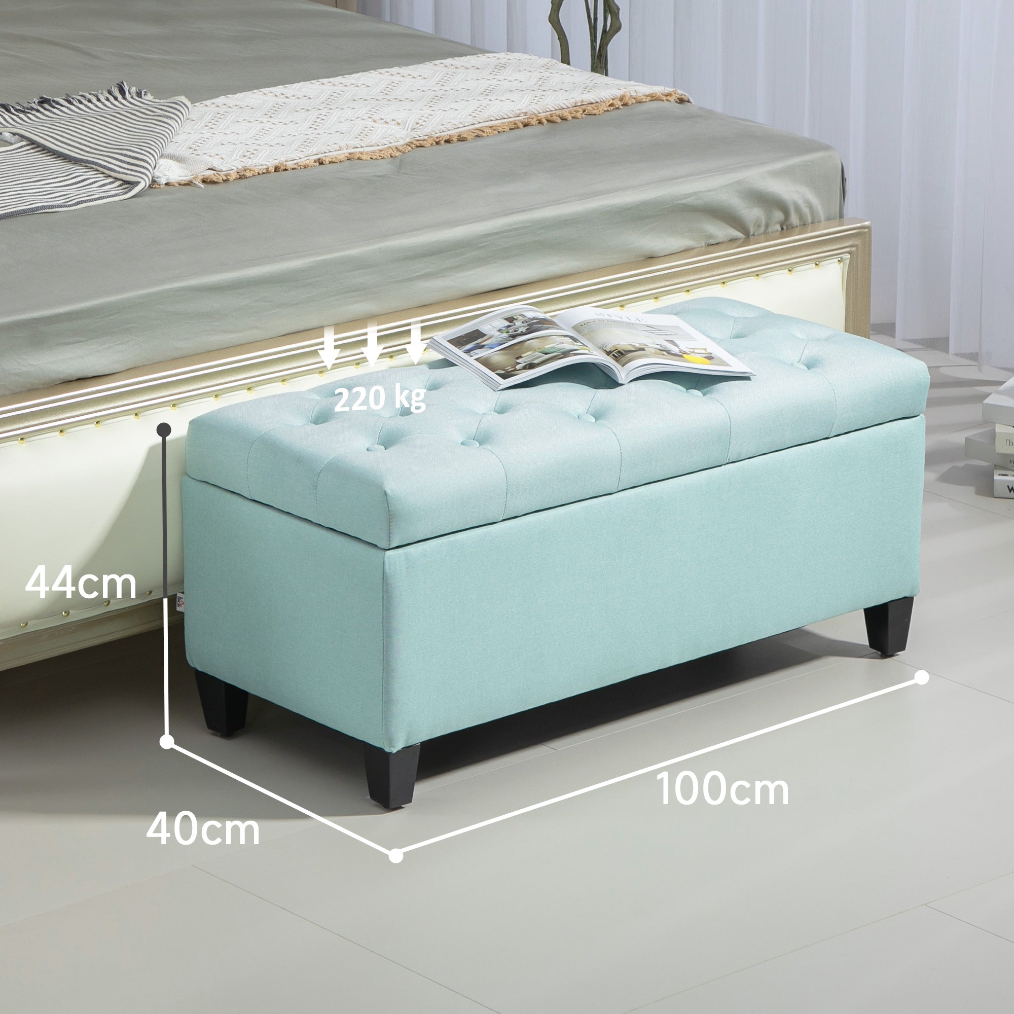 Logidon Groen Gestoffeerde Bank Met Opbergruimte Fluweellook 100x40x44 cm