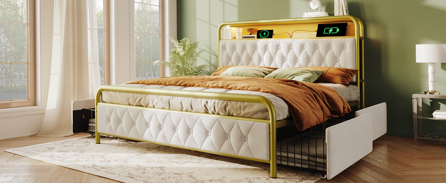 Logidon fluwelen gestoffeerd bed 160x200 wit USB Type C LED app oplaadfunctie