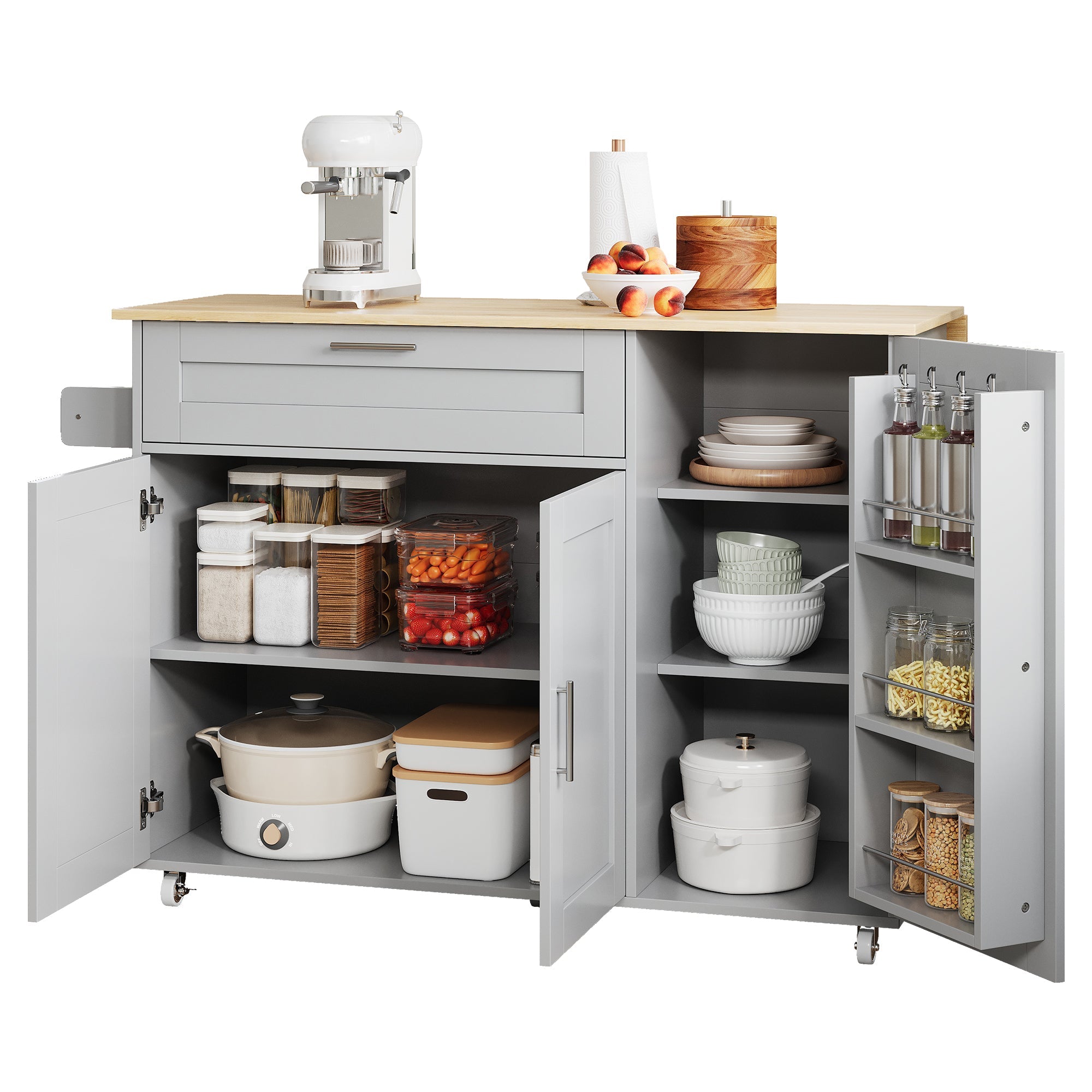 Logidon mobile kitchen table with folding top oak grain