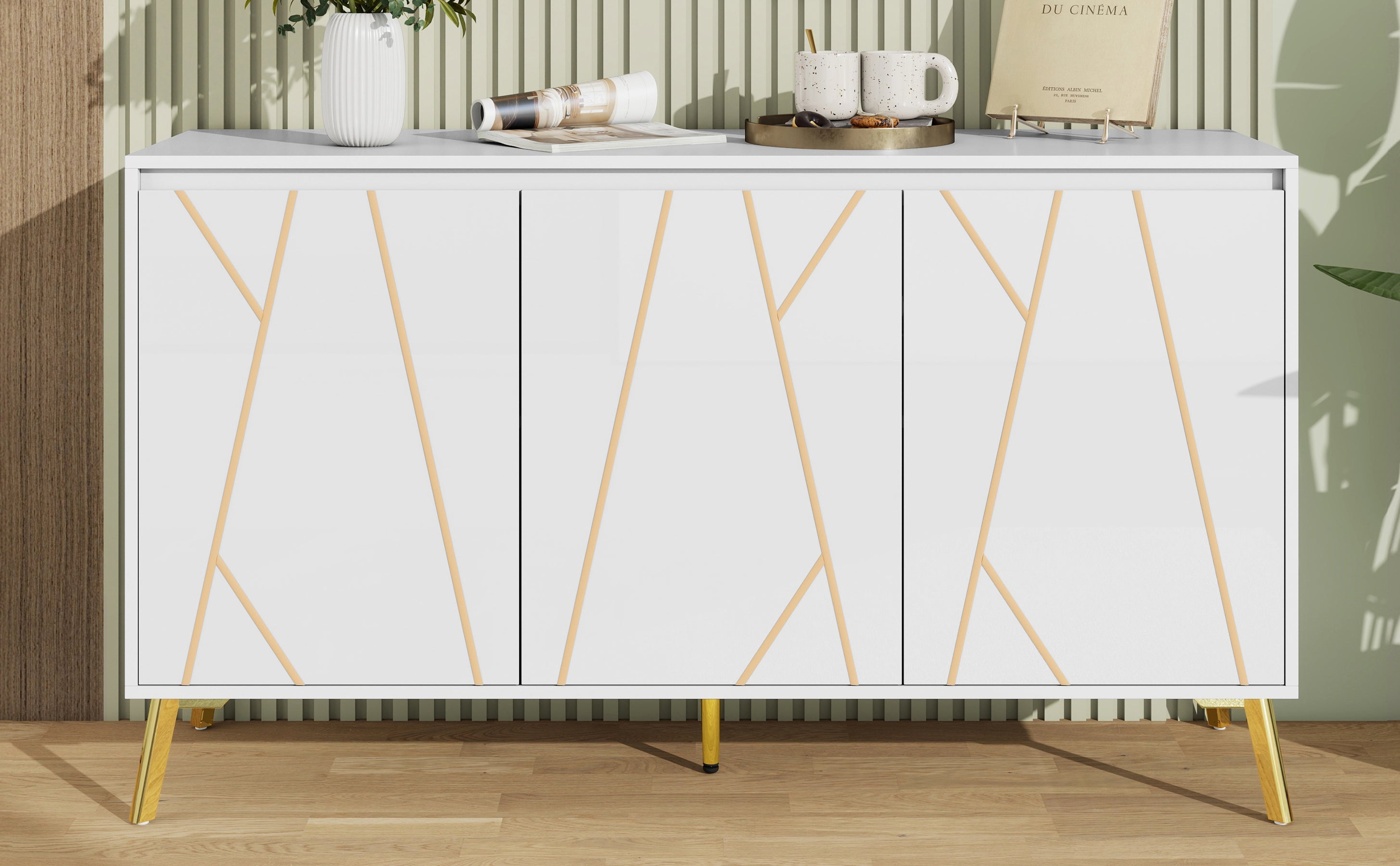 Logidon Dressoir Modern Wit 3-deurs Greeploos 140 cm