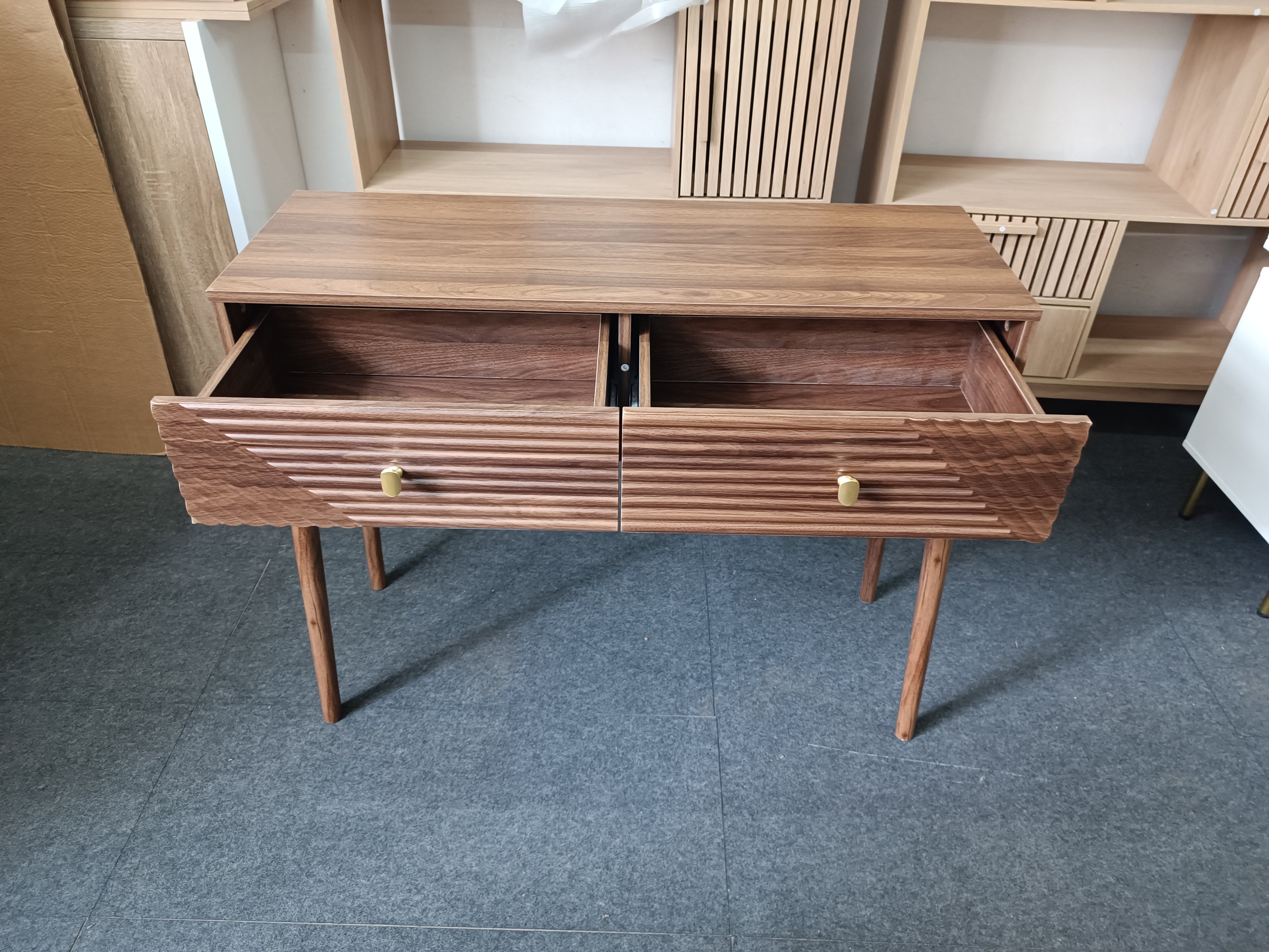 Logidon Consoletafel Walnoot 100x35x80 cm met Twee Laden