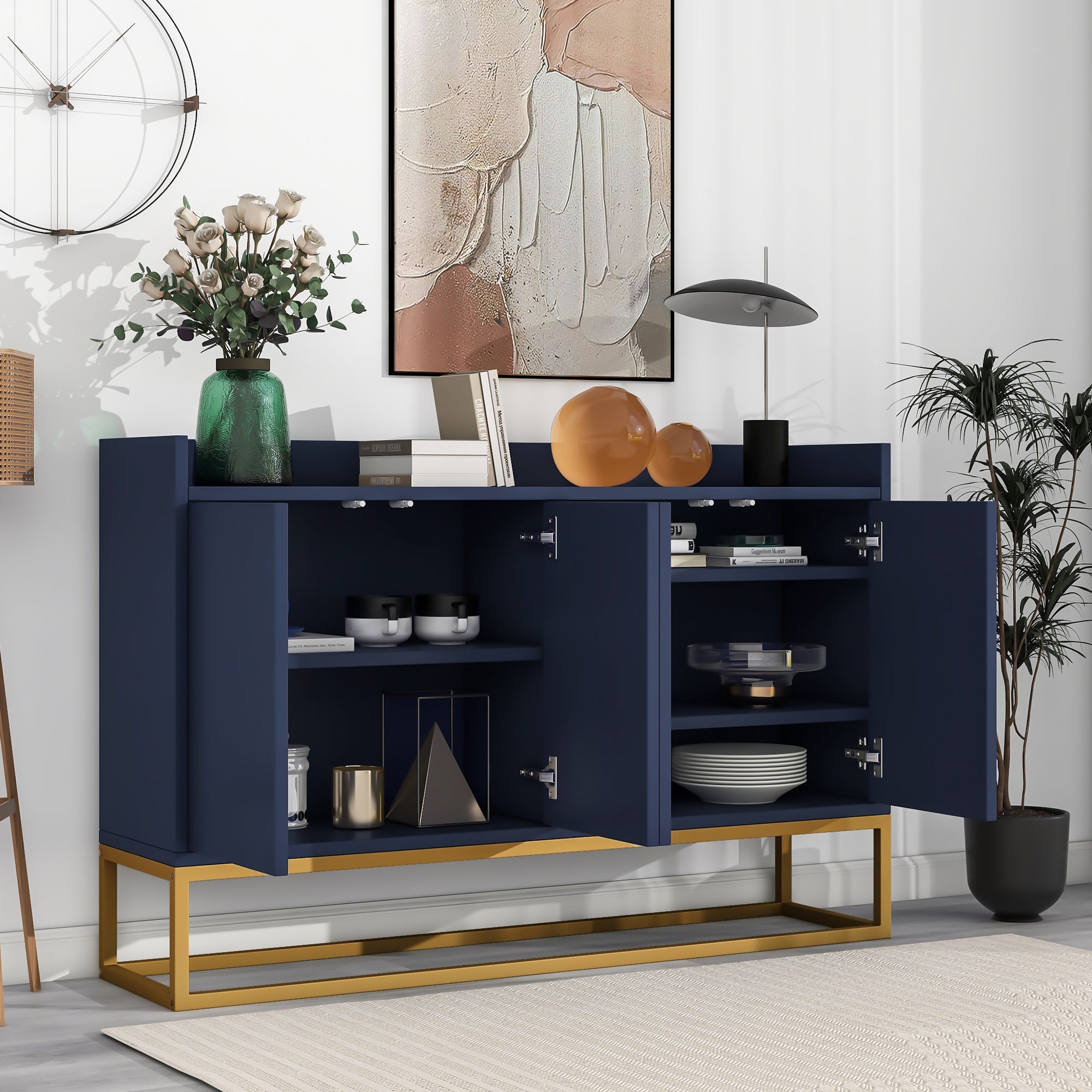 Logidon dressoir marineblauw 120x30x80 cm 4-deurs greeploos