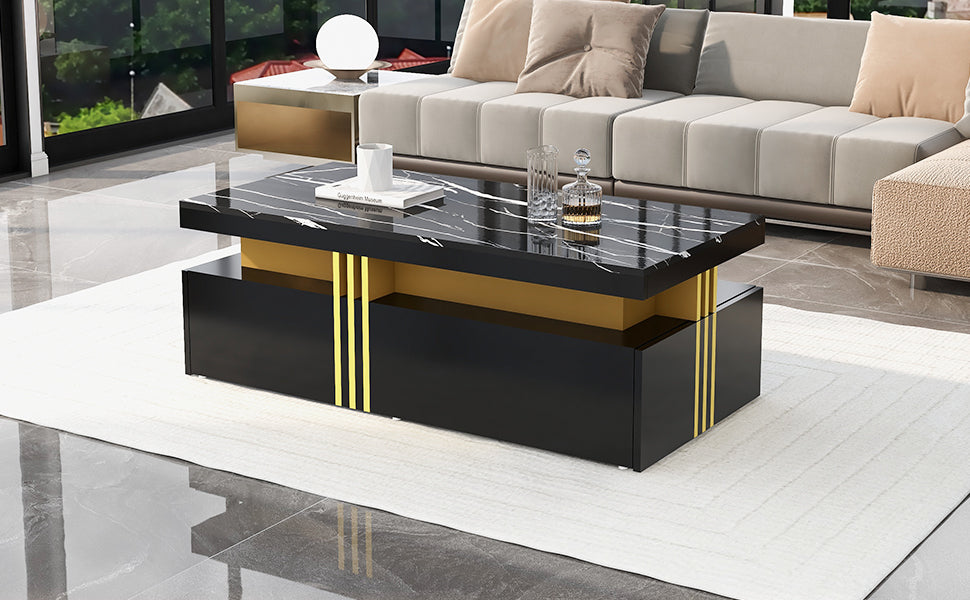 Logidon Zwarte tv-wandmeubelset 2 tv-kast salontafel marmerlook