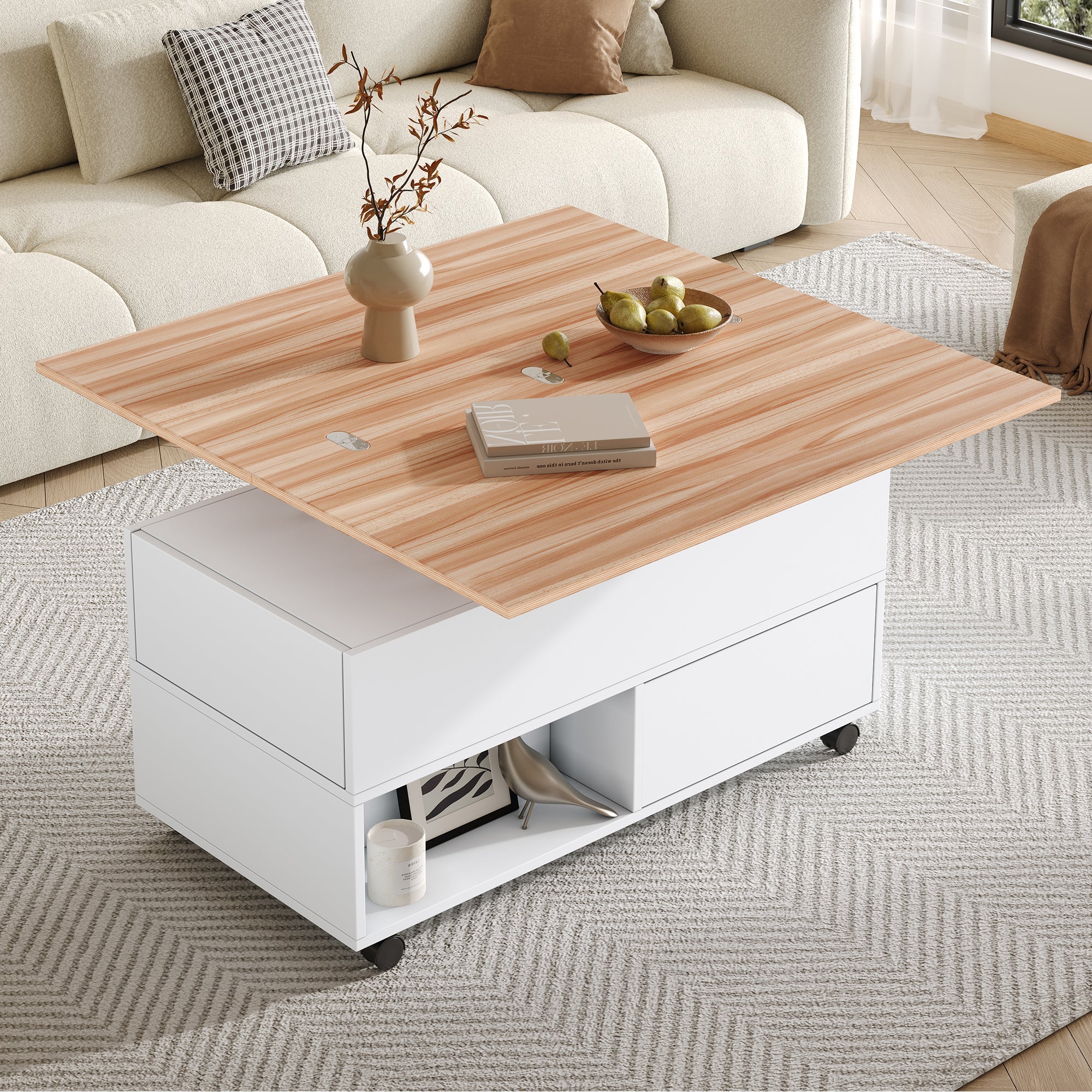 Logidon salontafel Lift Top 100x50 wit houtlook met 4 lades