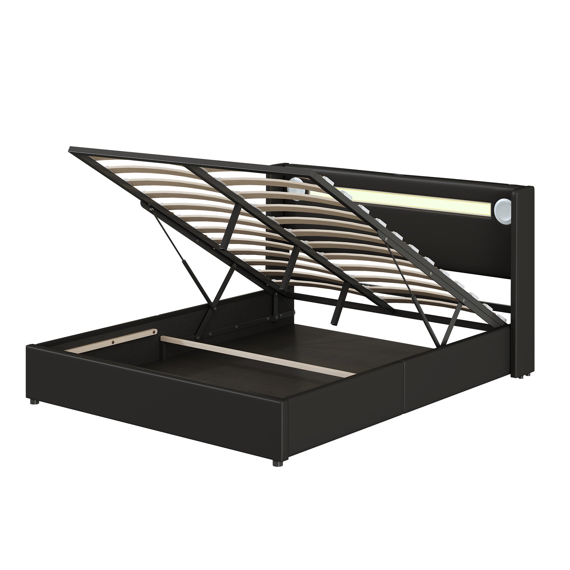 Logidon gestoffeerd bed 160x200 zwart met LED lichtstrip USB opladen