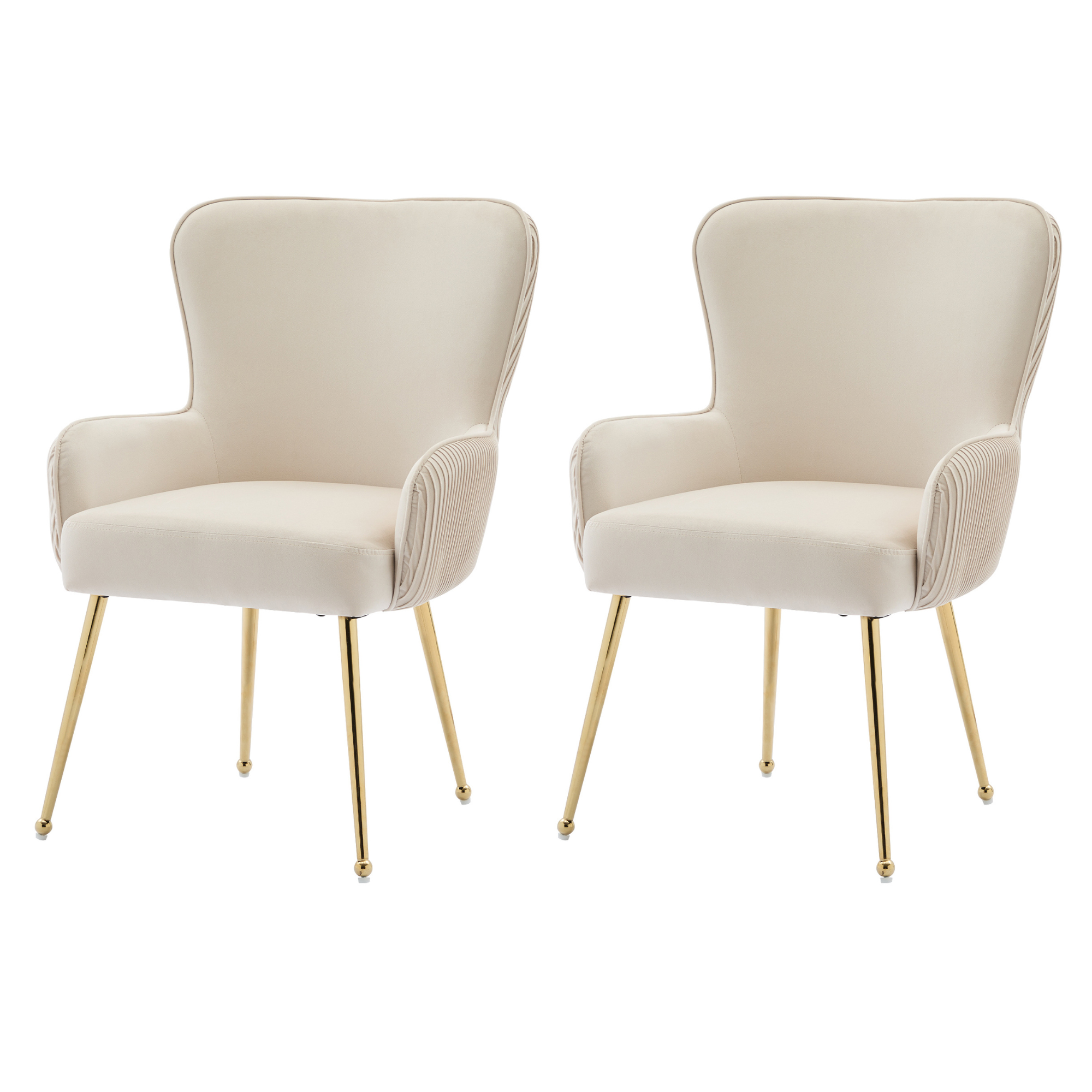 Logidon fluwelen eetkamerstoelen beige set van 2 met goudkleurige metalen poten