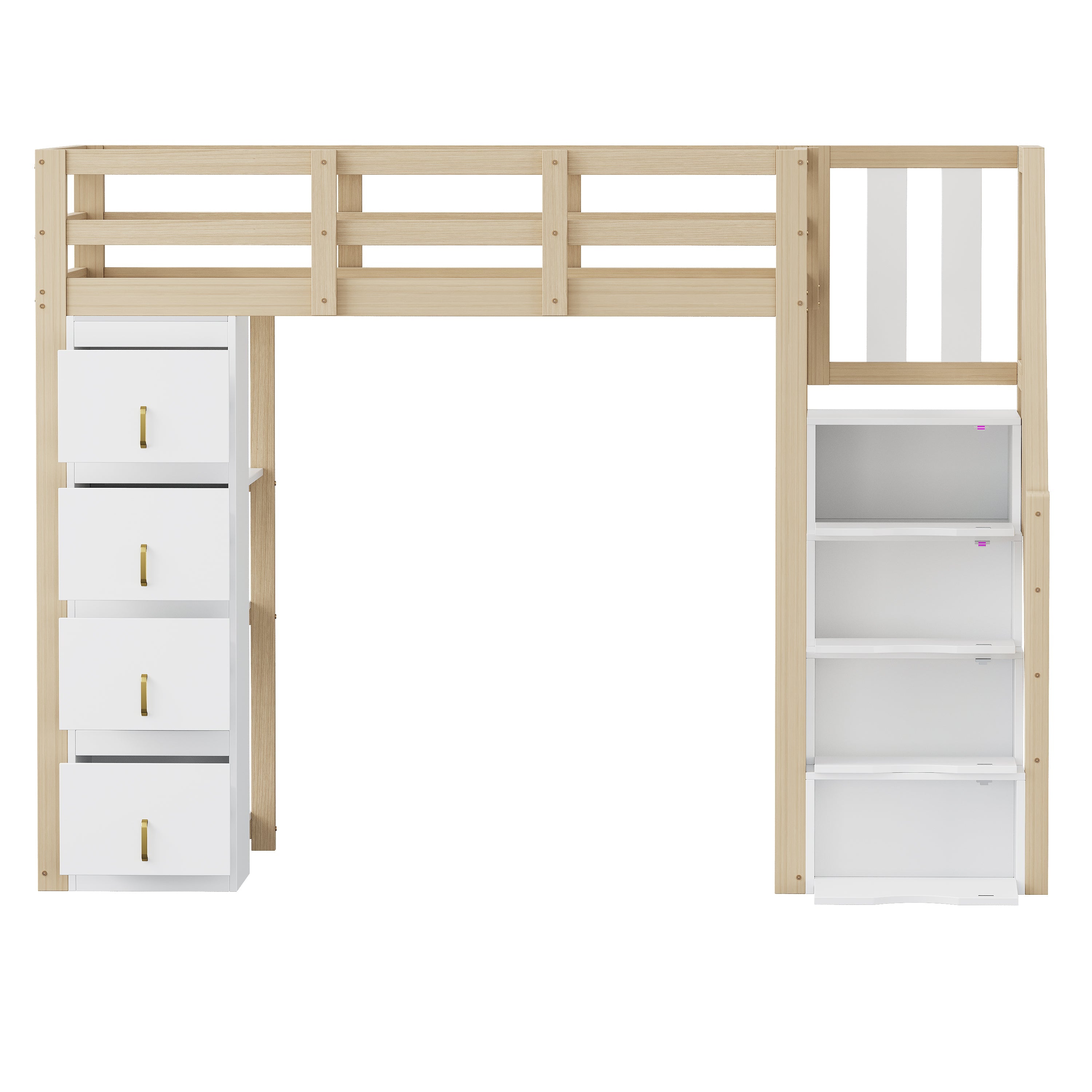 Logidon hoogslaper 90x200 cm naturel hout met opberglades