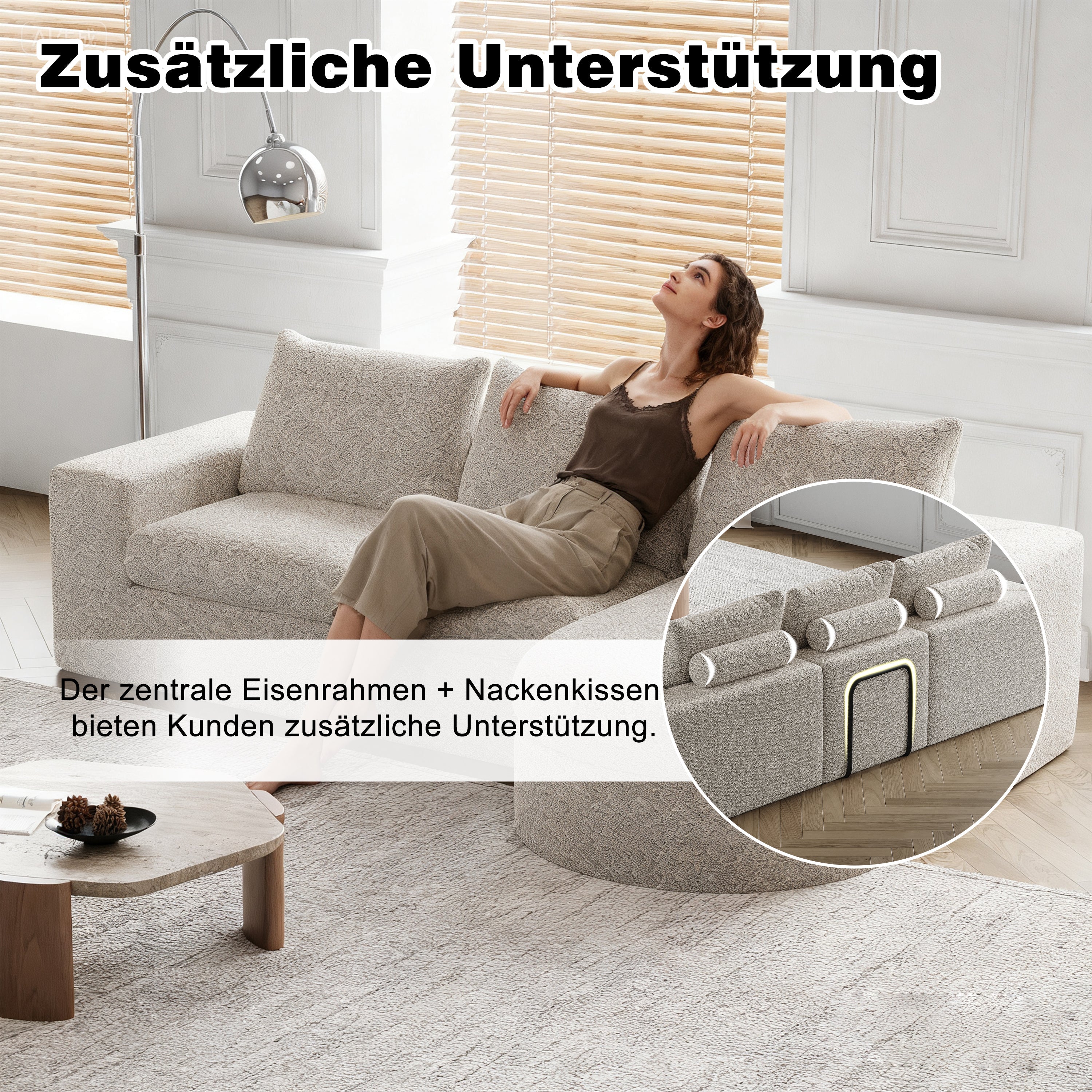 Logidon Modulair Chenille Sofa 3-zits Hoekbank Ligstoel Beige